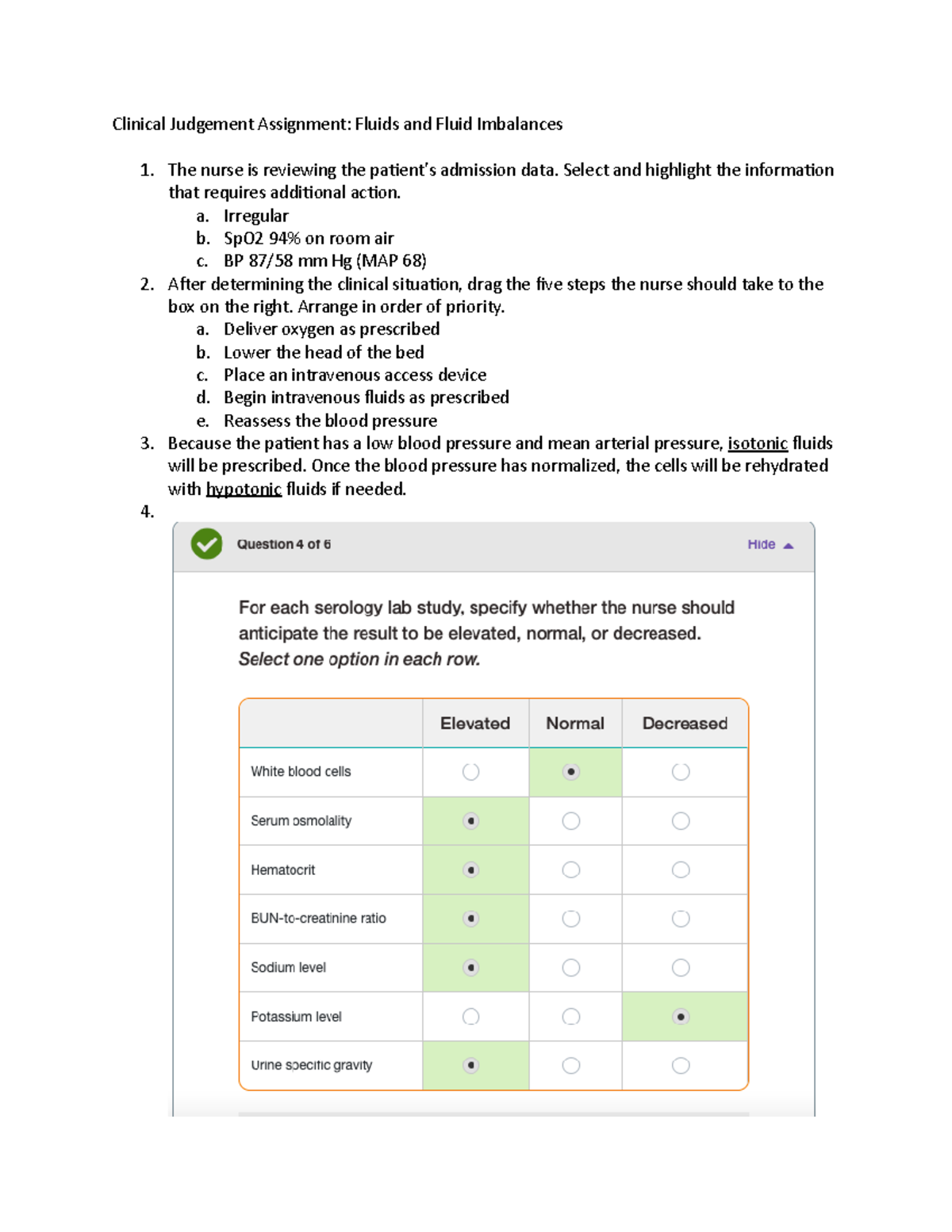 Clinical Judgement Assignment Fluids and Fluid Imbalances - Select and