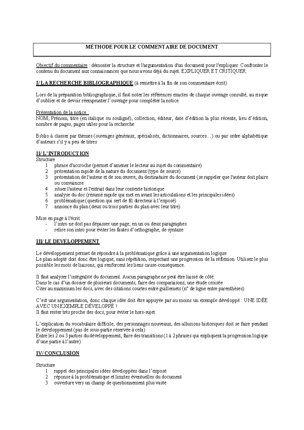 Technique Du Commentaire Et De La Dissertation - MÉTHODE POUR LE ...