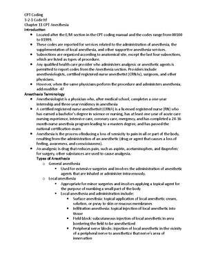 Chapter 1 Overview of Coding - Notes - CPT Coding Chapter 1 Overview of ...