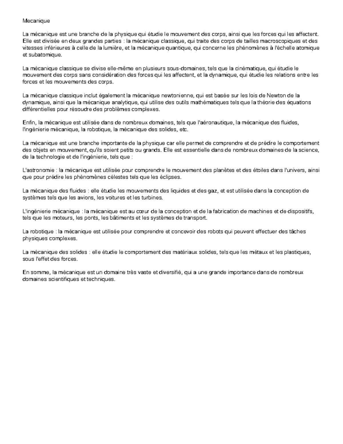 Mecanique - Mecanique La mécanique est une branche de la physique qui ...
