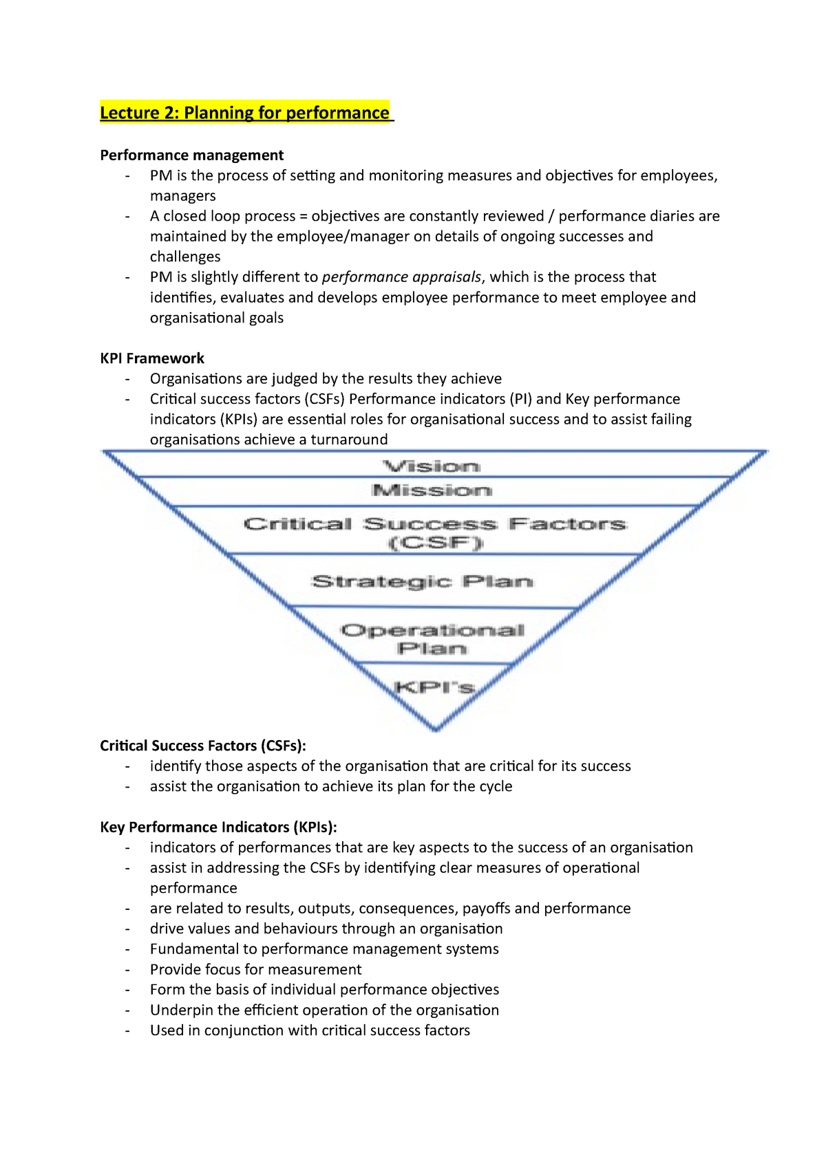 performance management assignment topics