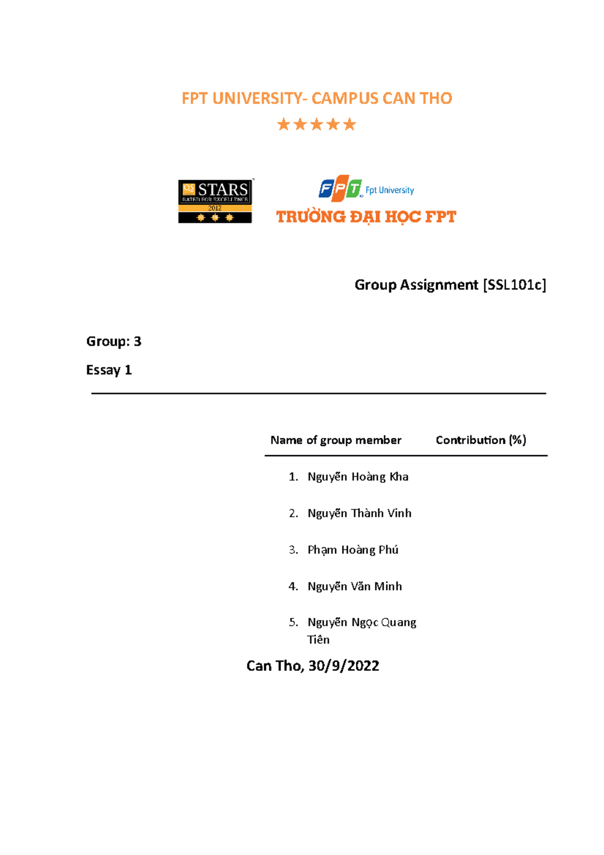 [Group 3].[SE1707].GA.SSL101c - FPT UNIVERSITY- CAMPUS CAN THO Group ...