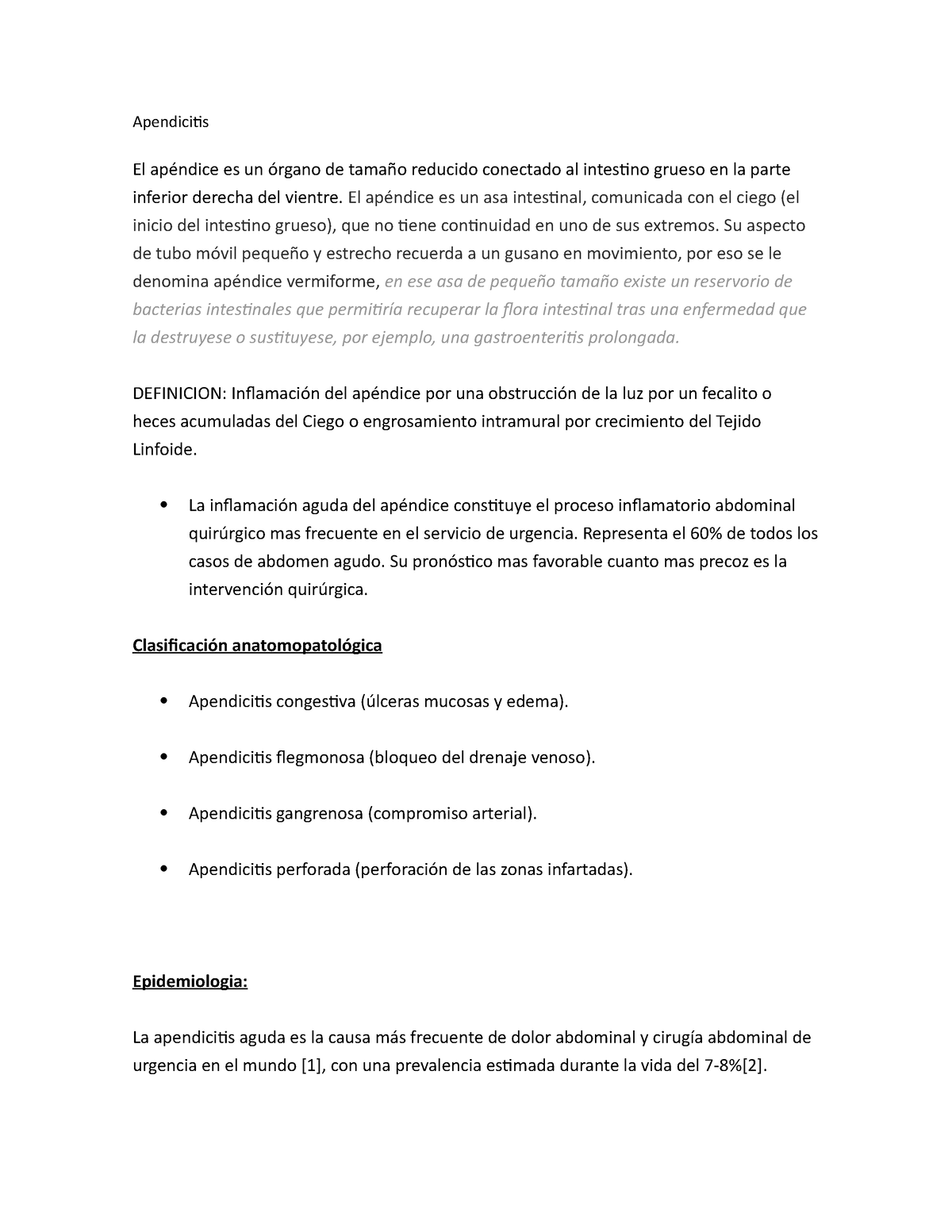 Apendicitis - apuntes - Apendicitis El apéndice es un órgano de tamaño ...