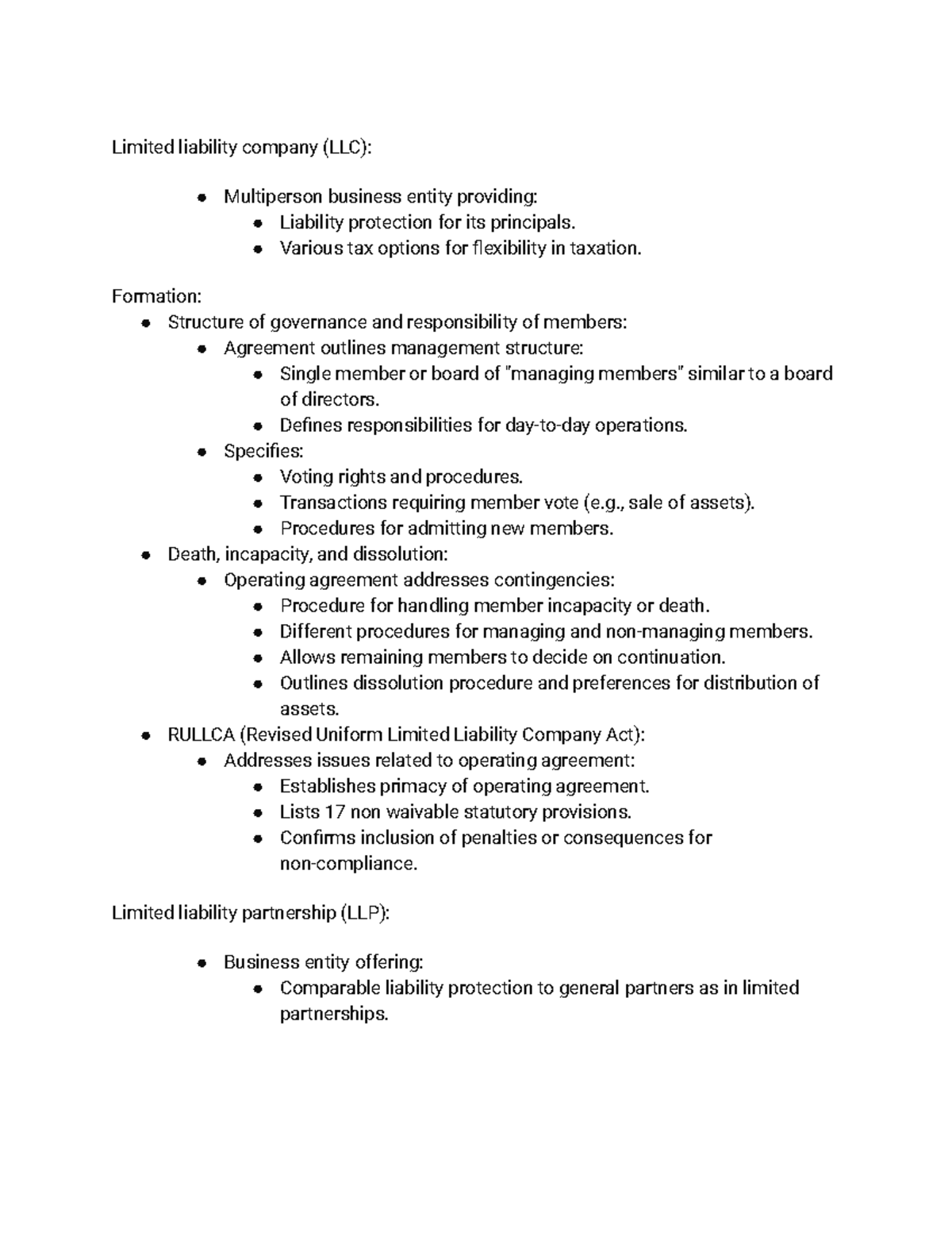 Chapter 14 LLC and LLP - BUL3130 notes - Limited liability company (LLC ...