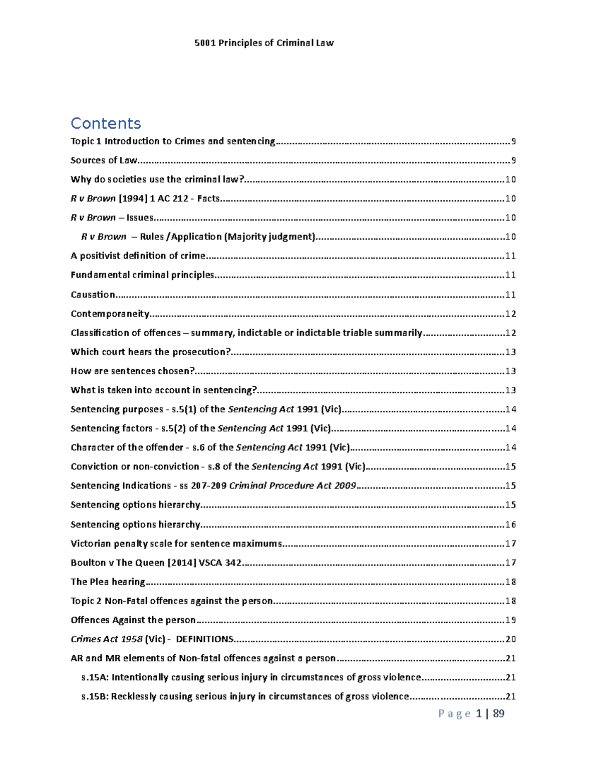 Notes For Exam - 5001 Principles Of Criminal Law Contents Topic 1 ...