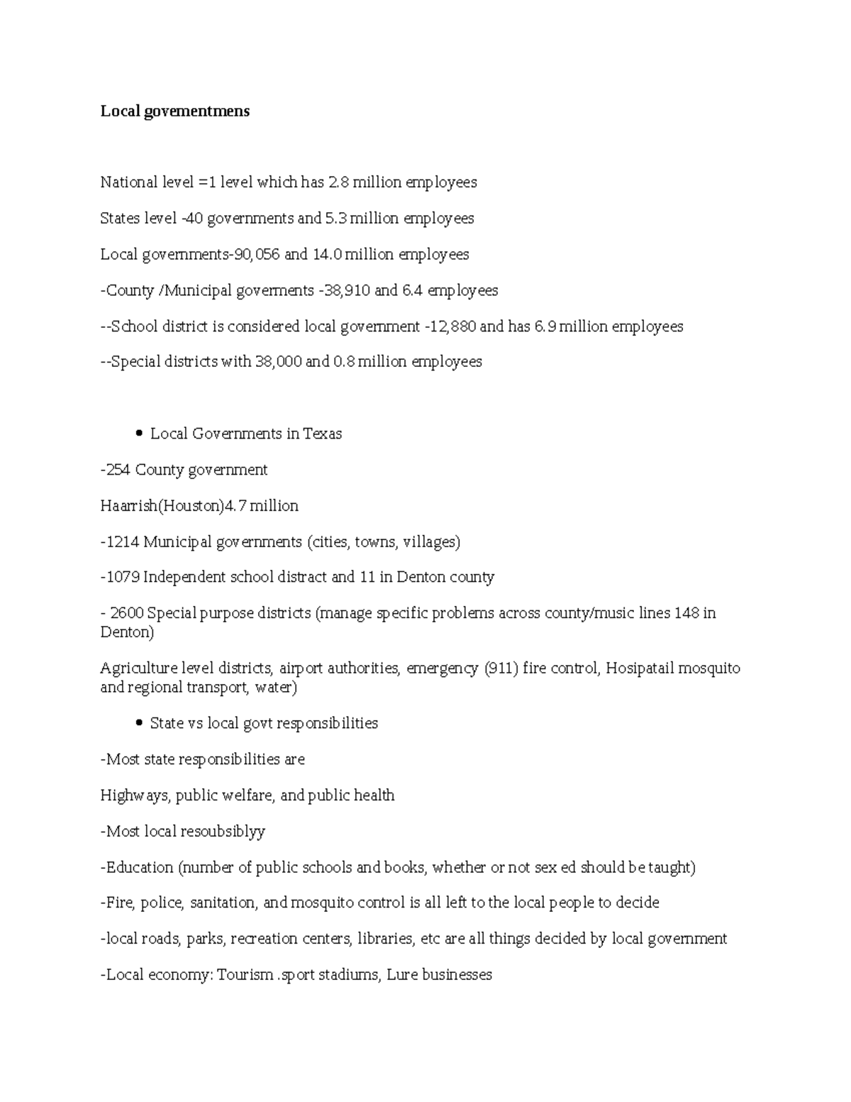 Local goverments notes - Local govementmens National level =1 level ...