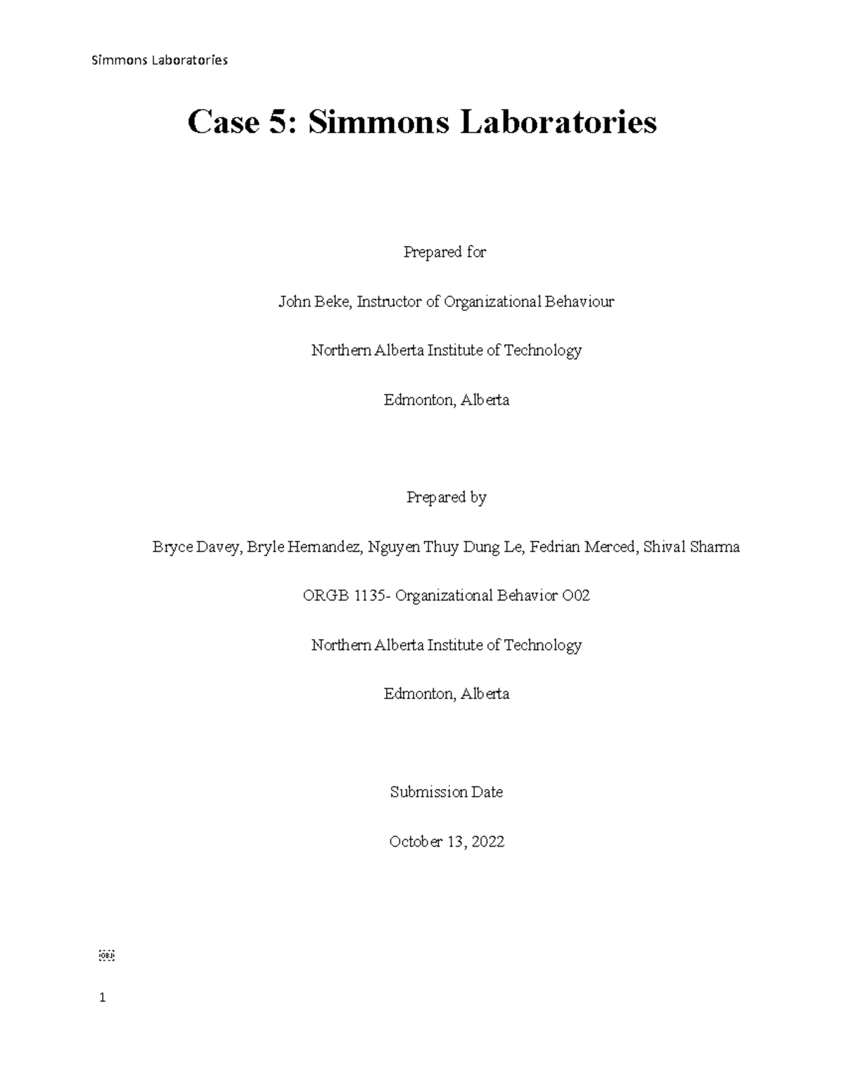 simmons laboratories case study individual