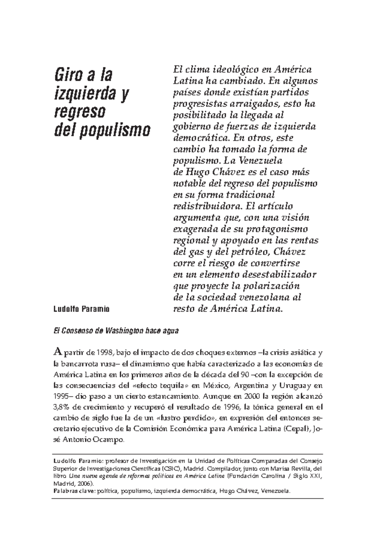 Paramio Socialismo en LATAM Ludolfo Paramio profesor de