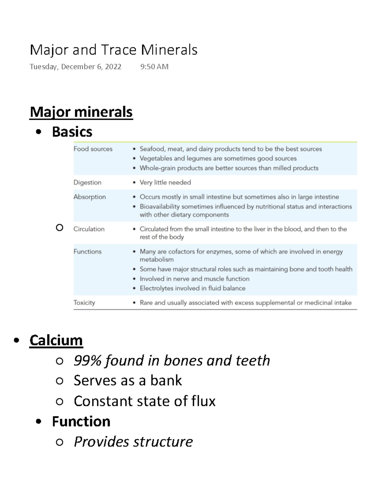 4.4 Major and Trace Minerals Major minerals Basics • Calcium 99 found in bones and teeth