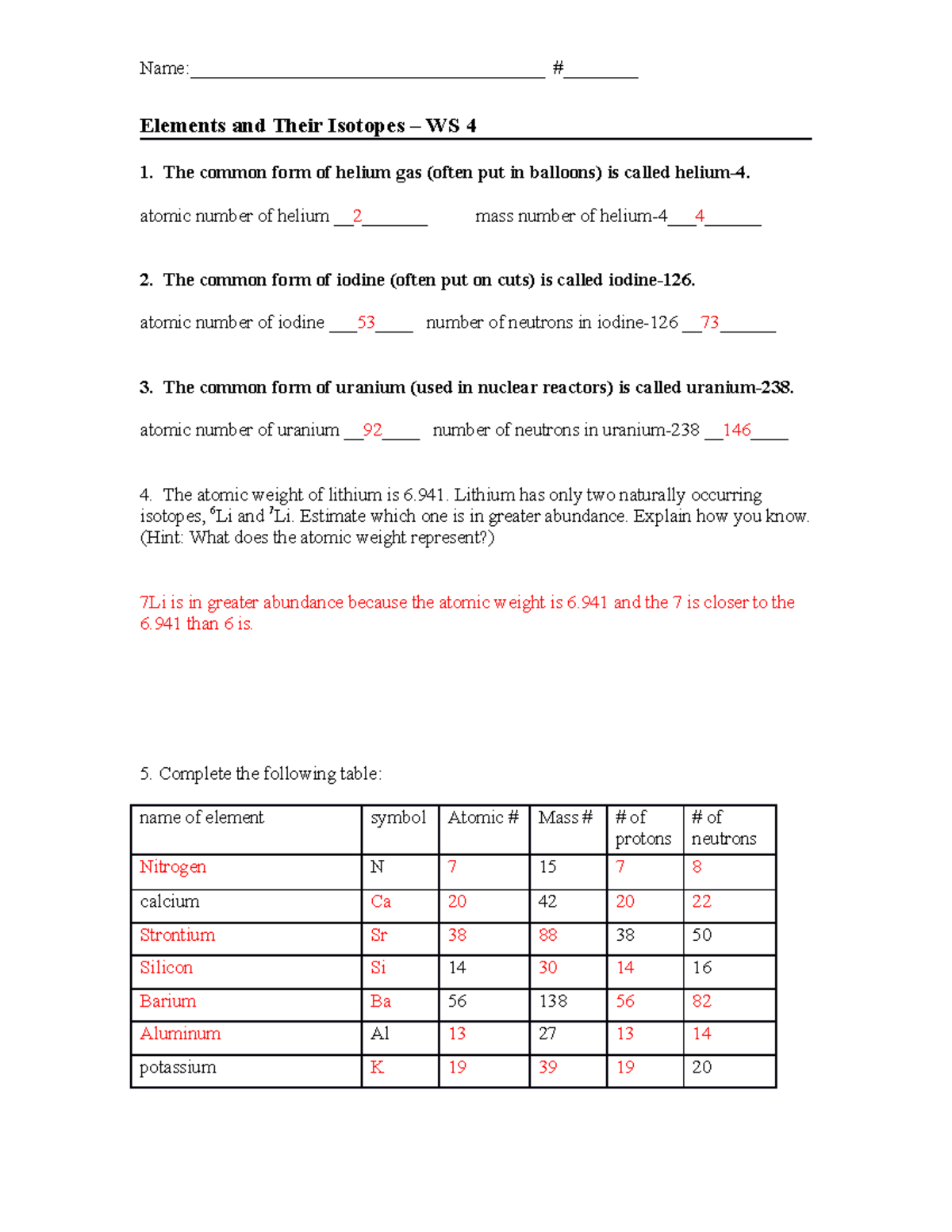 4 Isotopes WS - Name ...
