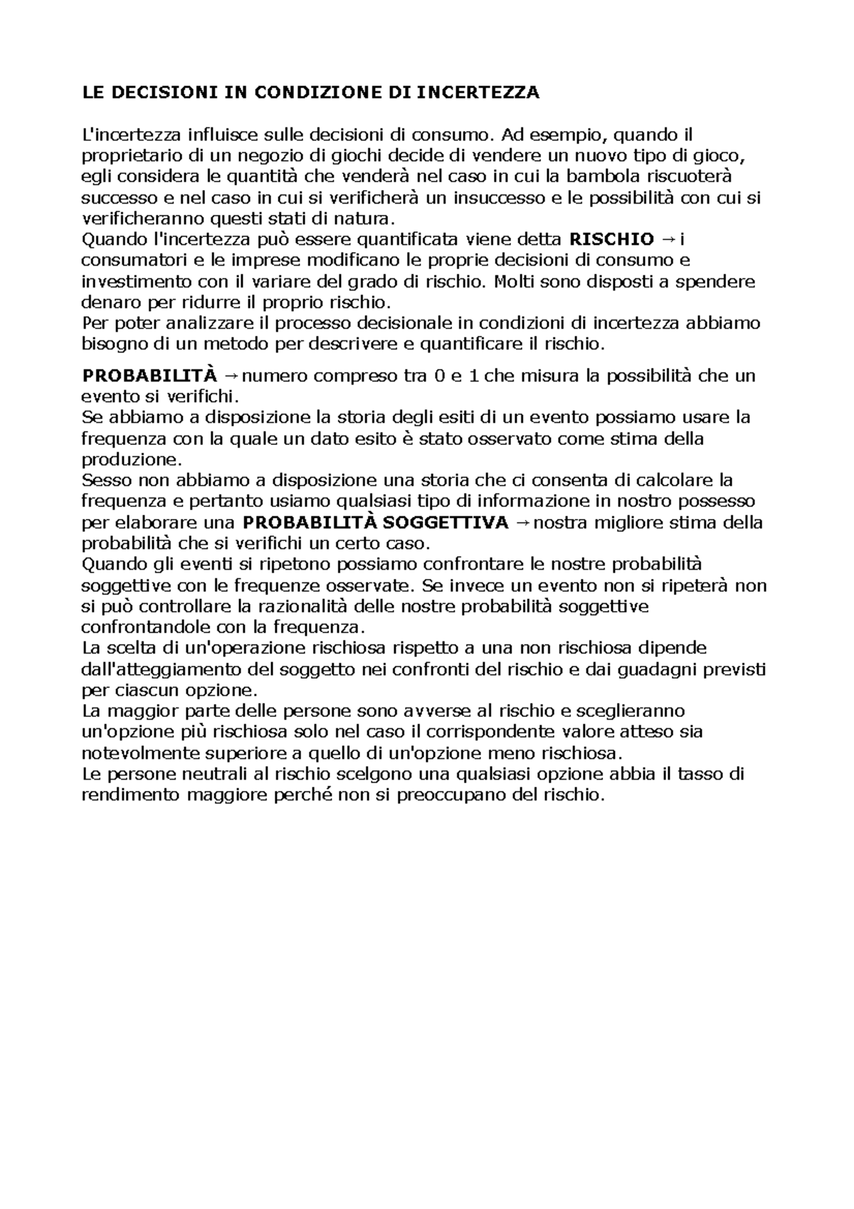 LE Decisioni IN Condizione DI Incertezza - LE DECISIONI IN CONDIZIONE ...