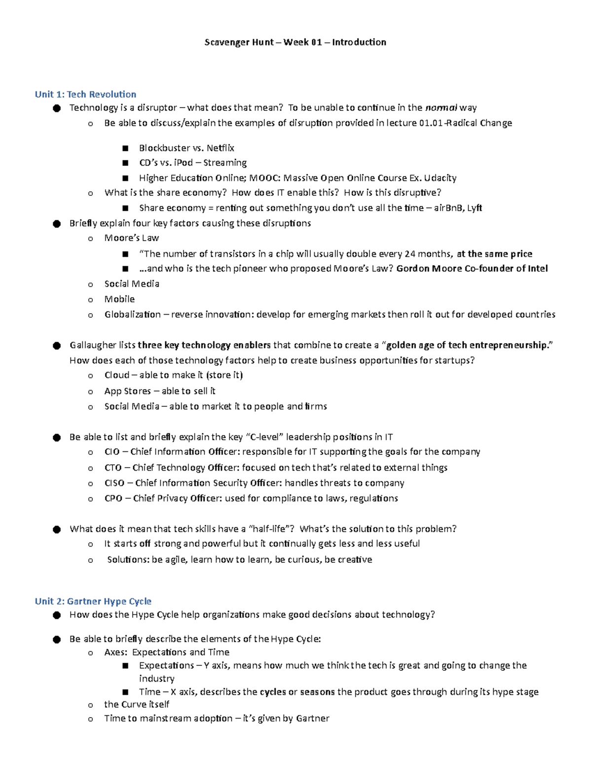Scavenger Hunt – Week 01 – Introduction - ISM 4330 - Info Sys & Oper ...