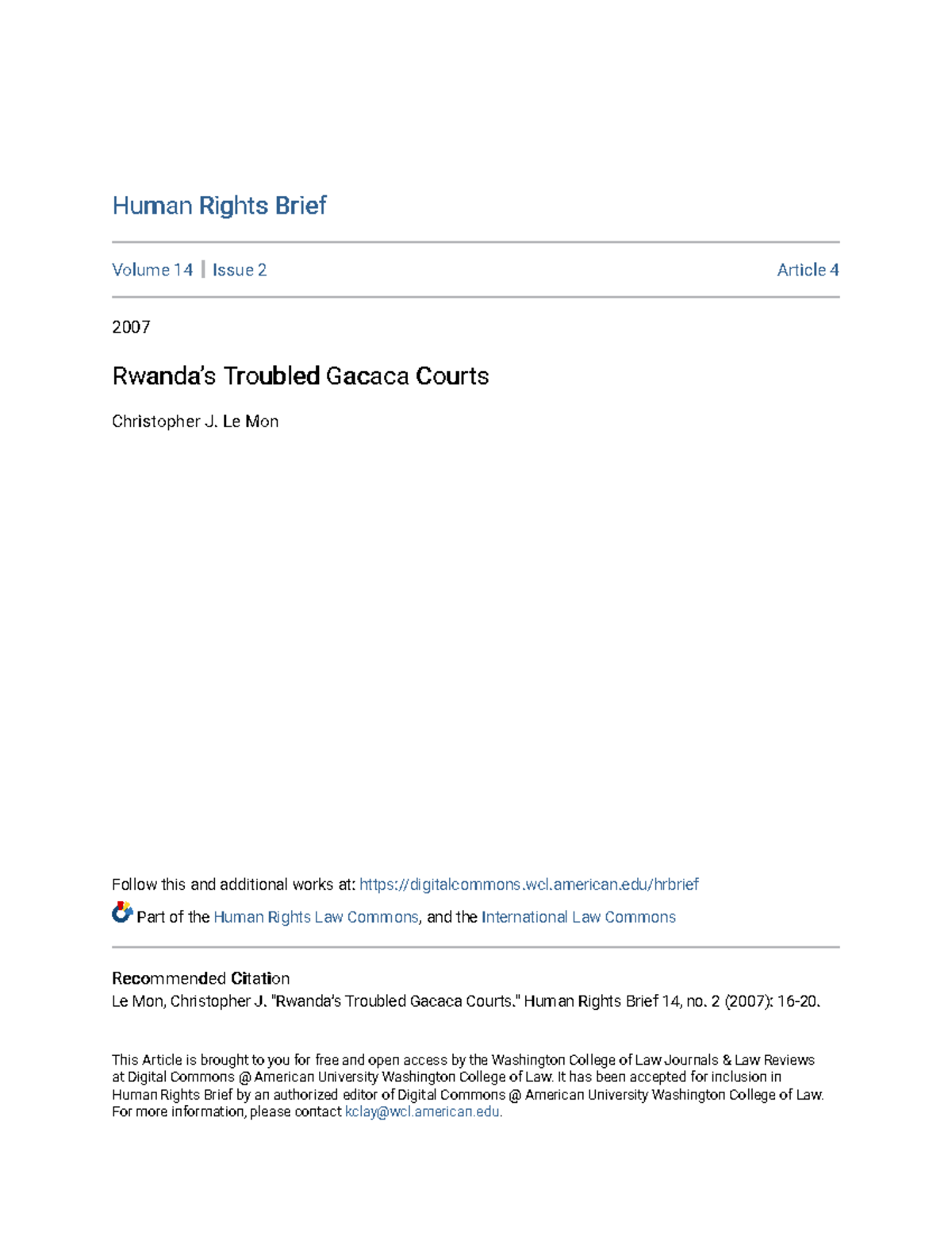 Rwandas Troubled Gacaca Courts - Human Rights BriefHuman Rights Brief ...