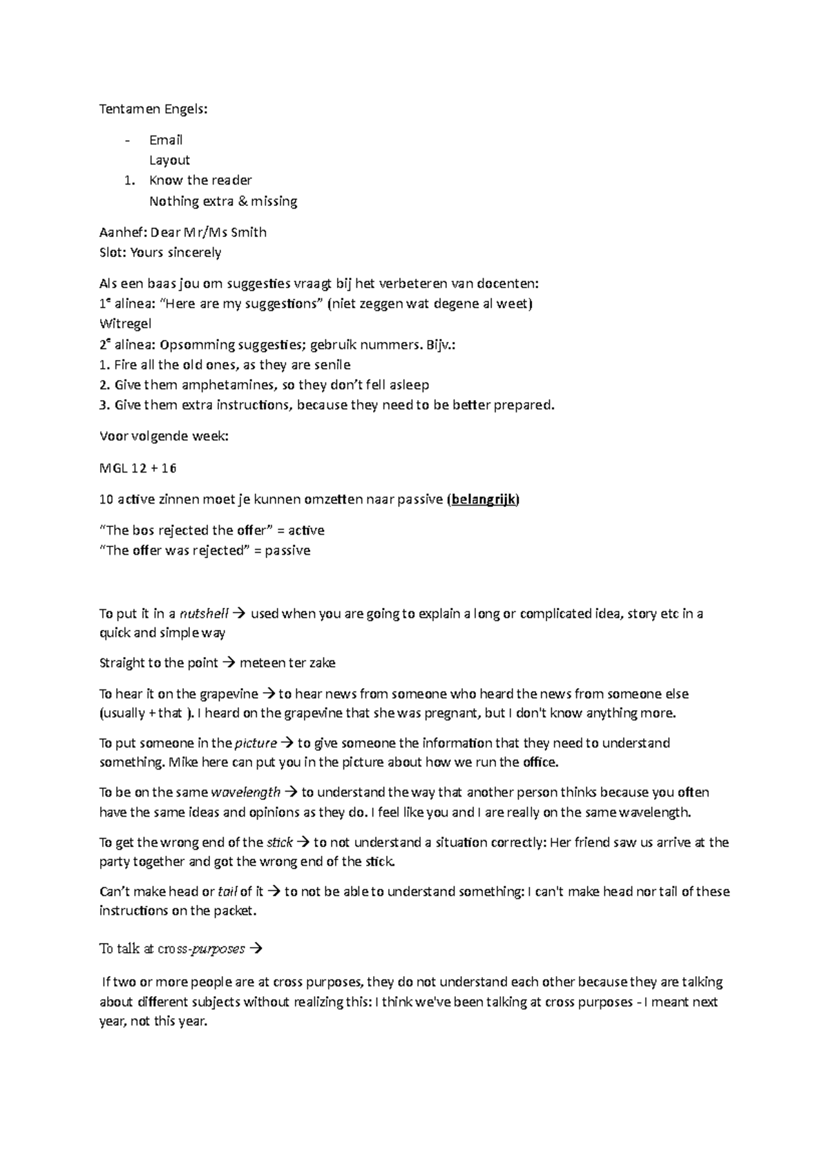 Engels - Aantekeningen - Tentamen Engels: Email Layout Know the reader ...