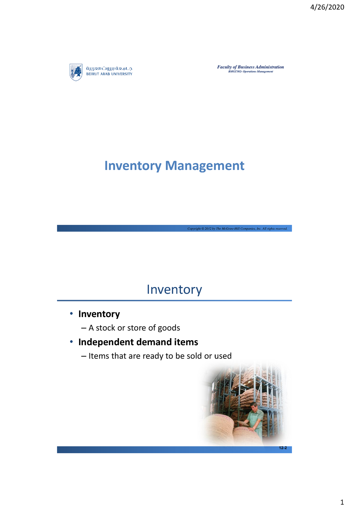 Inventory Management Chapter 2 - Inventory Management Inventory ...