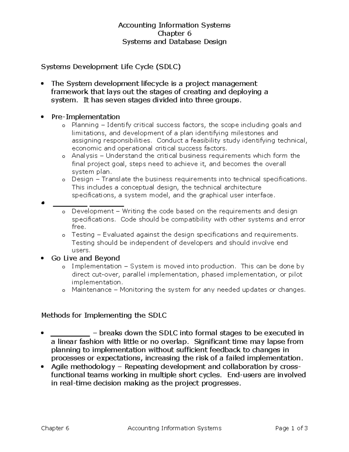 CH06 Reading Notes - Accounting Information Systems Chapter 6 Systems ...