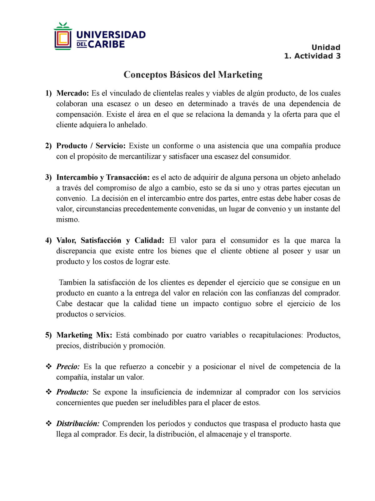 Unidad 1 Actividad 3 Conceptos Básicos Del Marketing Unidad 1 Actividad 3 Conceptos Básicos 9174