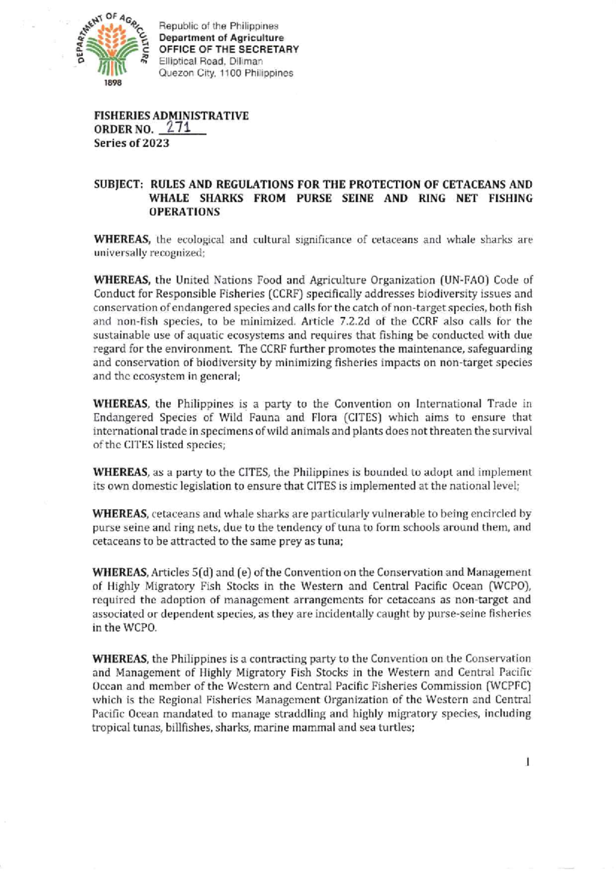 Fao 271 S Fisheries Administrative Orders Of Republic Of The