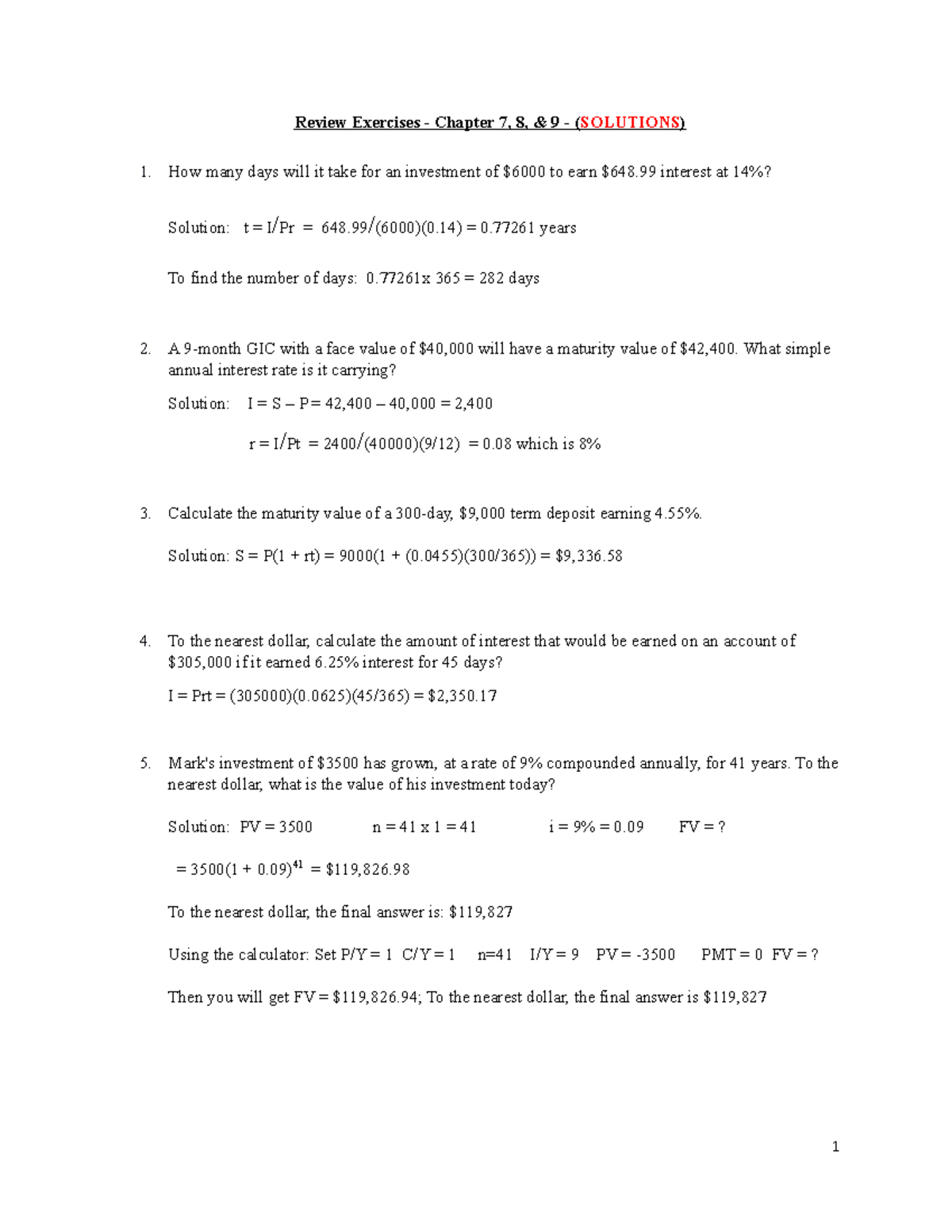 Math1180 - Chapter 7, 8, 9 Exercises ( Solution) - Review Exercises 