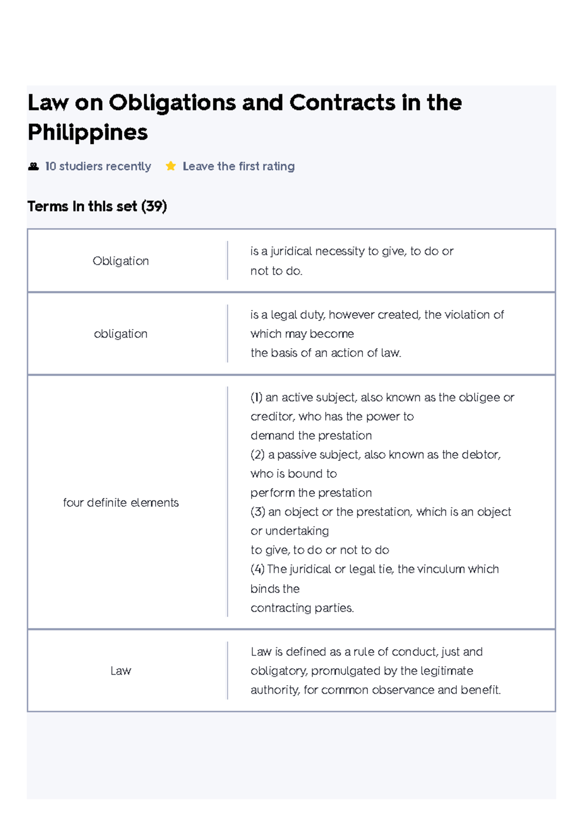 Law On Obligations And Contracts In The Philippines Flashcards - Law On ...