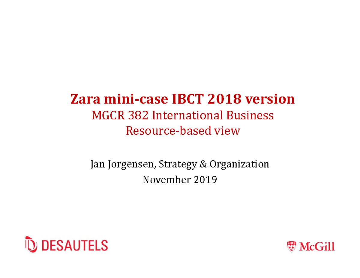 Zara Mini-case IBCT 2018 Resource-based Version Discussion Questions ...