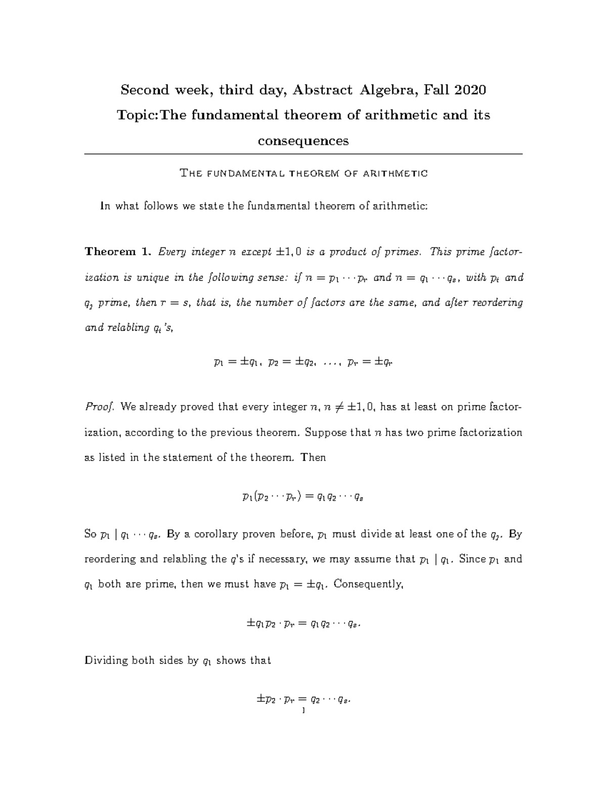 Note6 - The fundamental theorem of arithmetic and its consequences ...