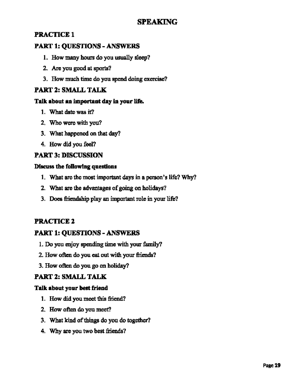 HA4 - UNIT 1- Speaking Themes - SPEAKING PRACTICE 1 PART 1: QUESTIONS ...