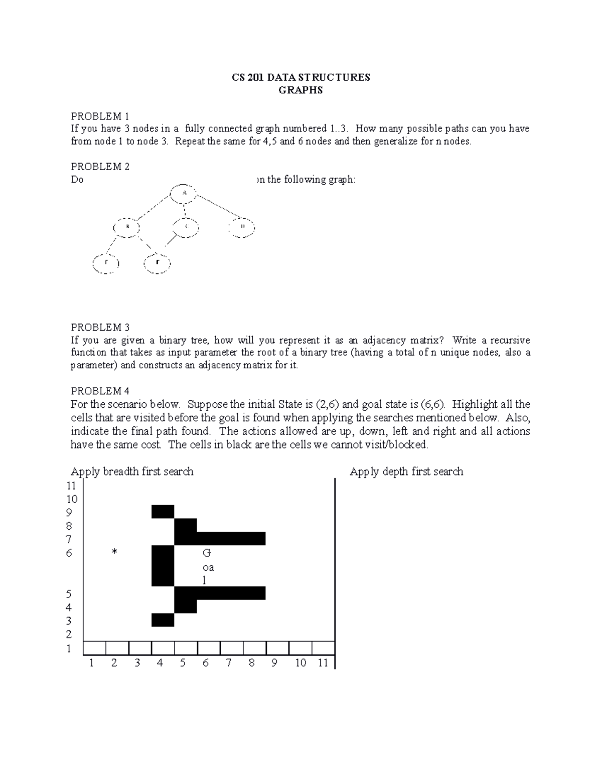 Exercise 11 Graphs Practice Questions CS 201 DATA STRUCTURES GRAPHS