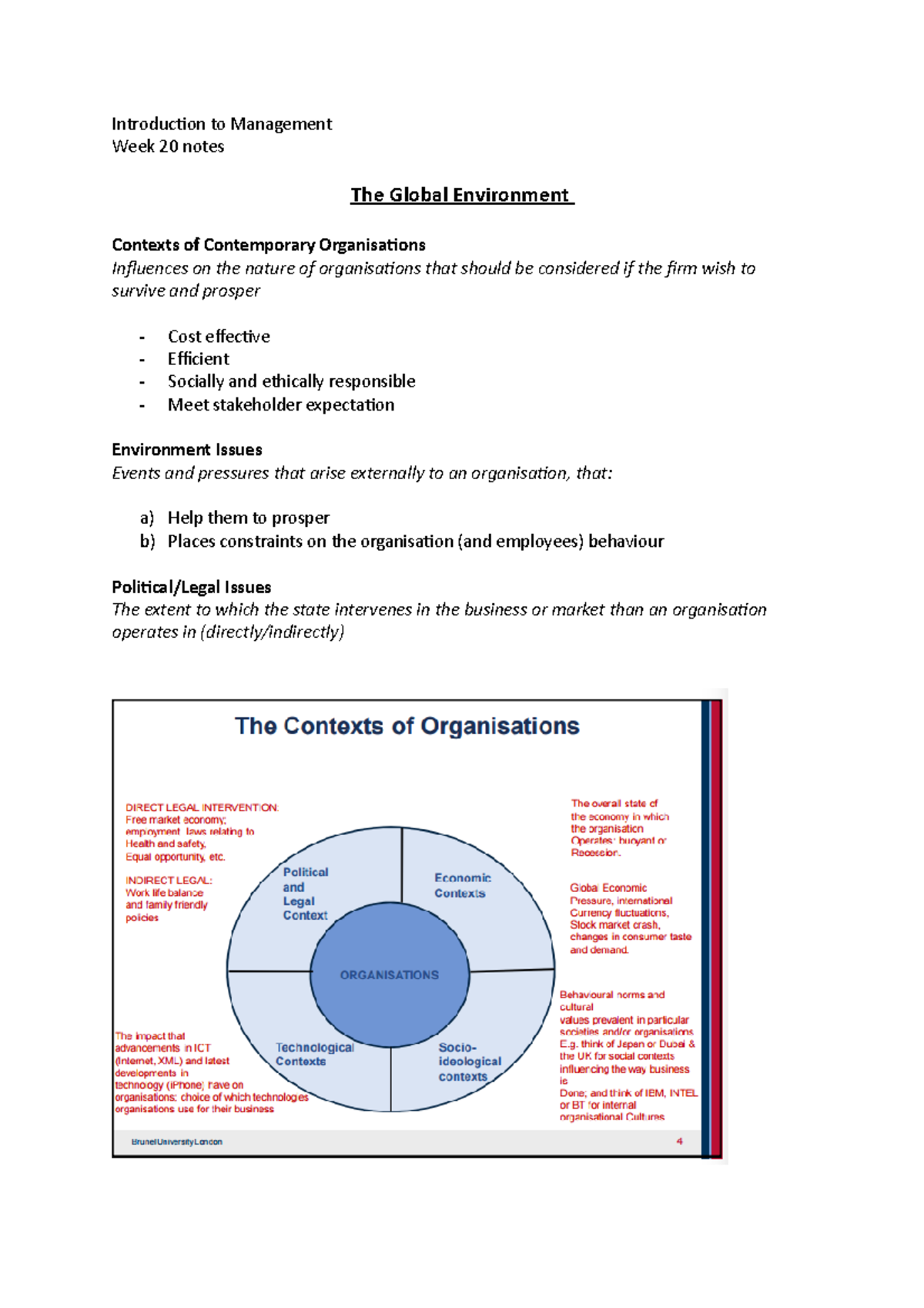 The global environment - Introduction to Management Week 20 notes The ...