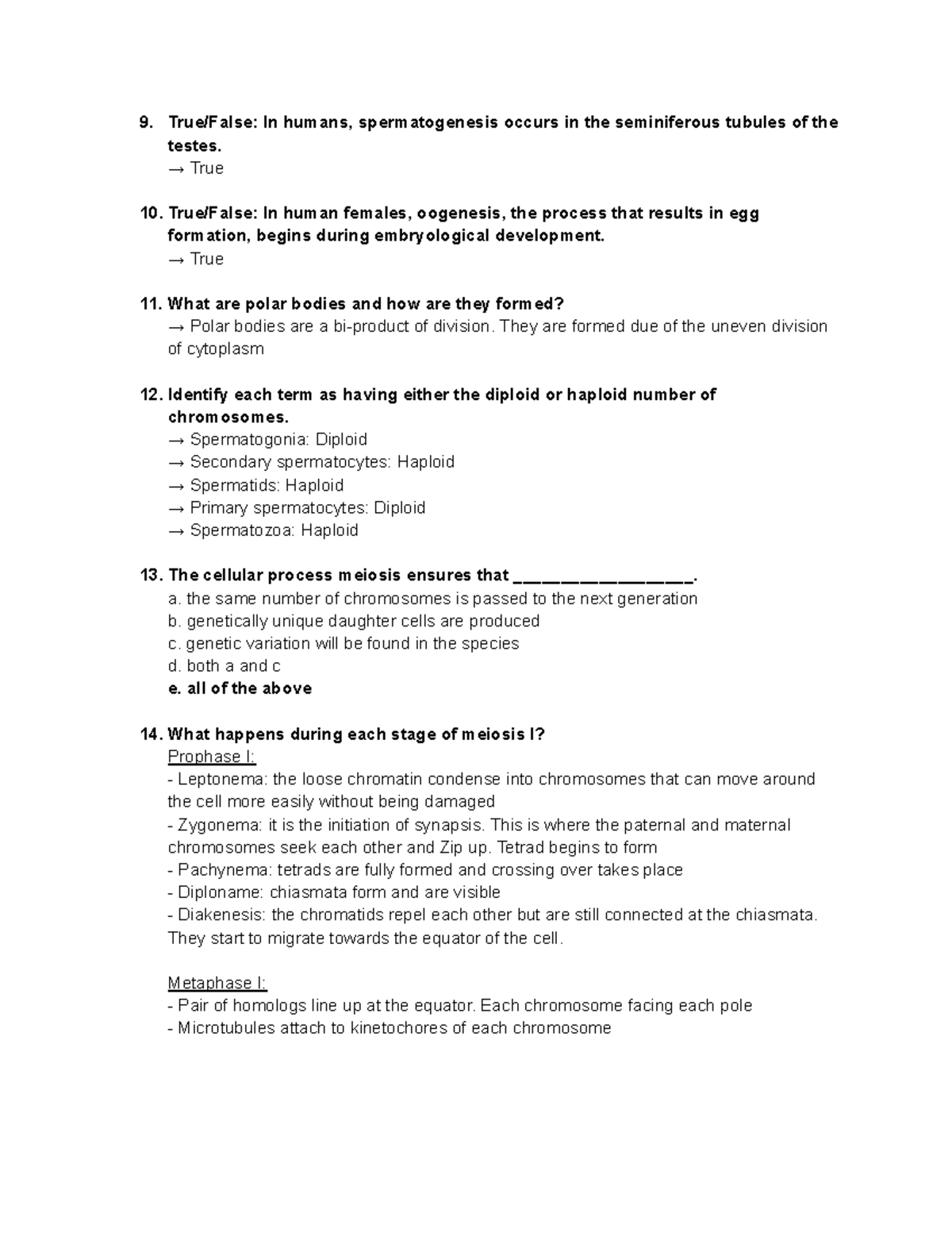 General Biology II Lab Meiosis Studyguide Part 2 True False In 