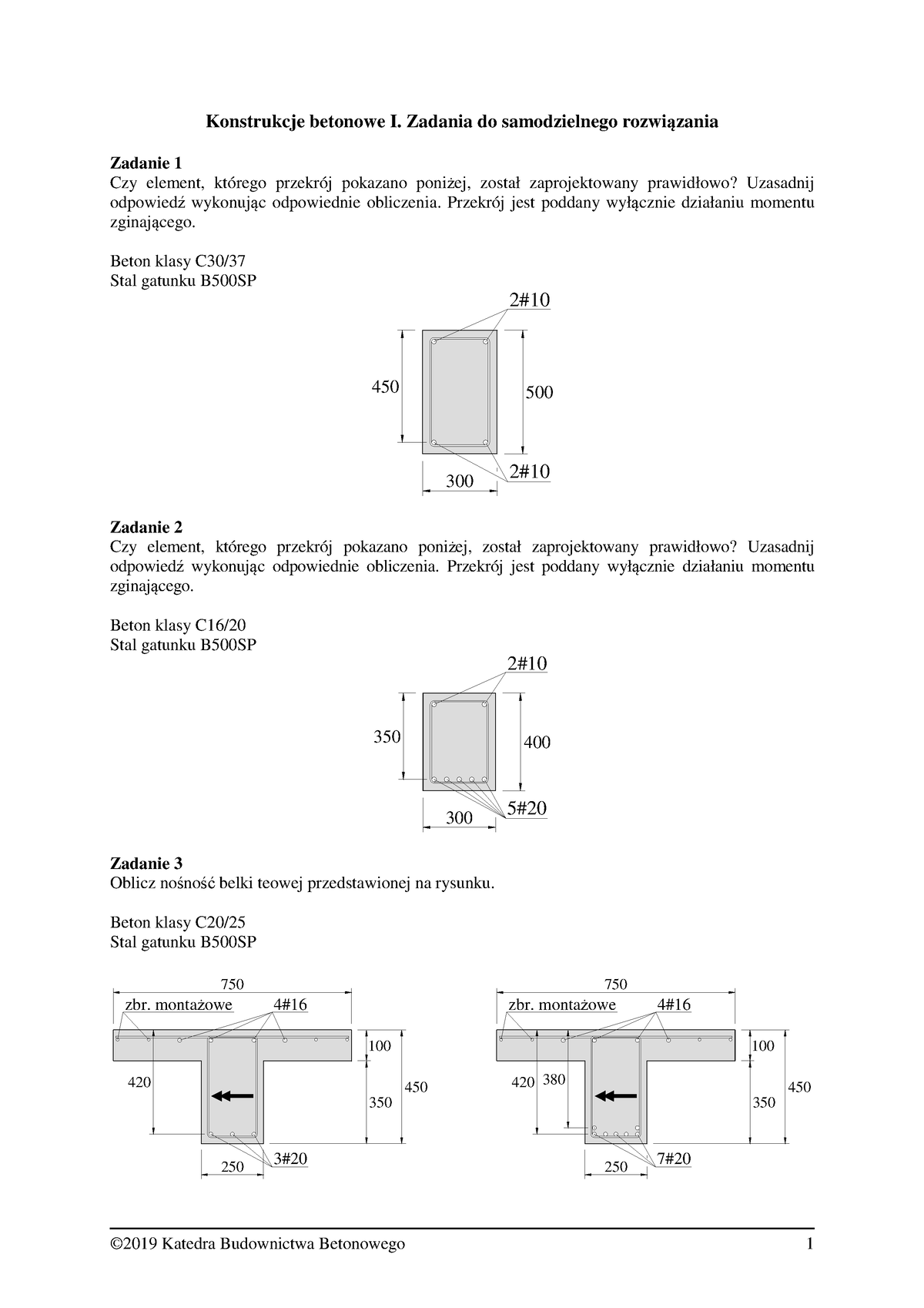 Zadania 2023 - Konstrukcje Betonowe I. Zadania Do Samodzielnego ...