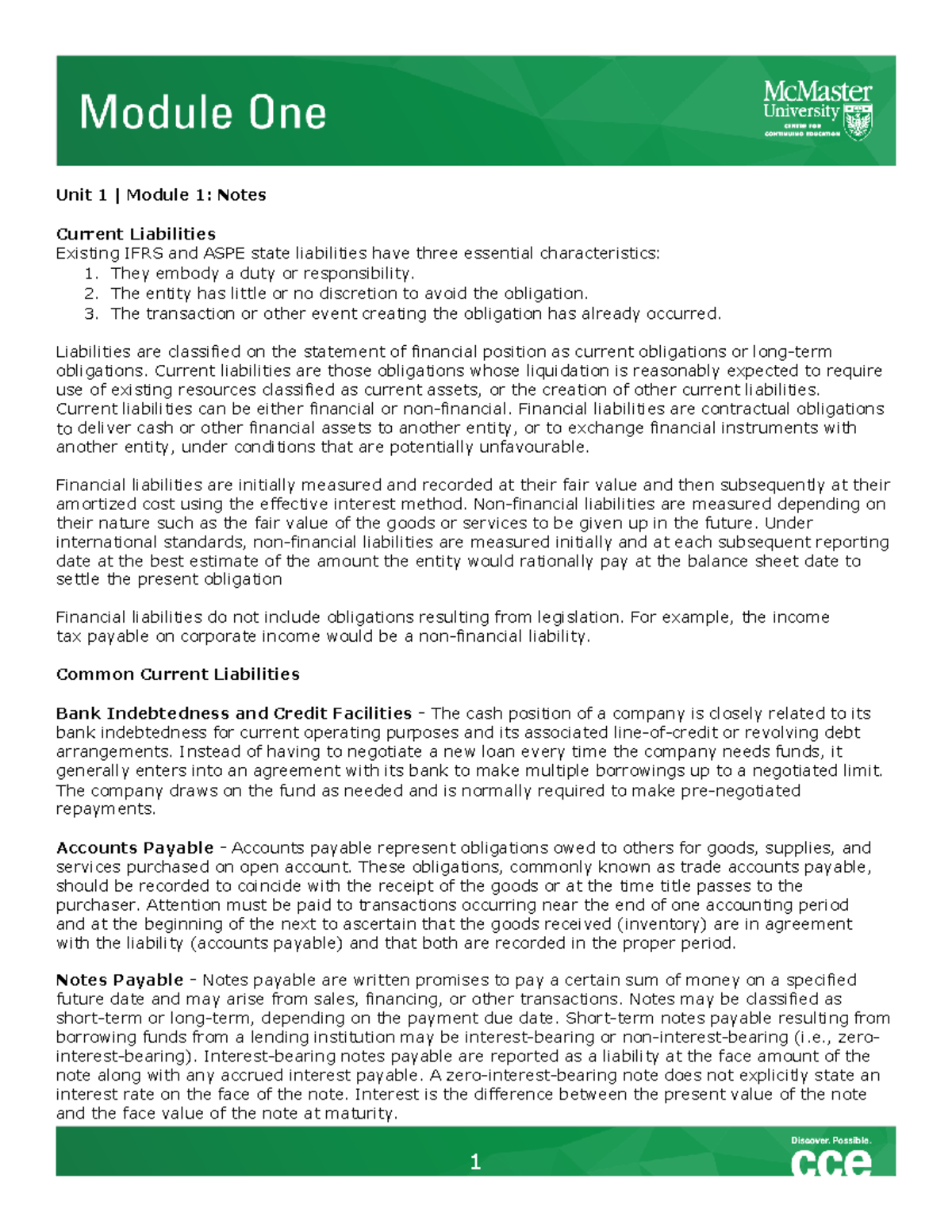 Module 1 - Notes - Unit 1 | Module 1: Notes Current Liabilities ...