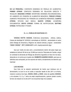 Contestacion de visitas y demanda reconvencional de aumento de pension - EN  LO PRINCIPAL: CONTESTA - Studocu