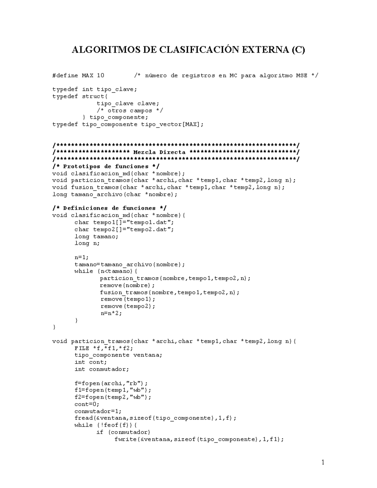 Algoritmos Clasificacion Externa C Algoritmos De Clasificaci N Externa C Define Max