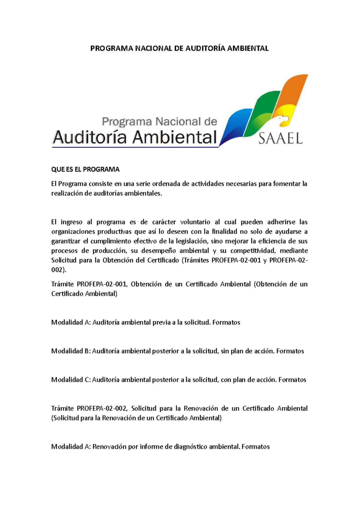 Programa Nacional De Auditoria Ambiental - PROGRAMA NACIONAL DE ...