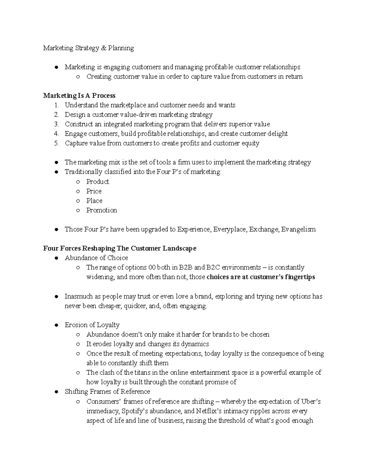 Marketing Notes 2/27 - Marketing Strategy & Planning Marketing is ...