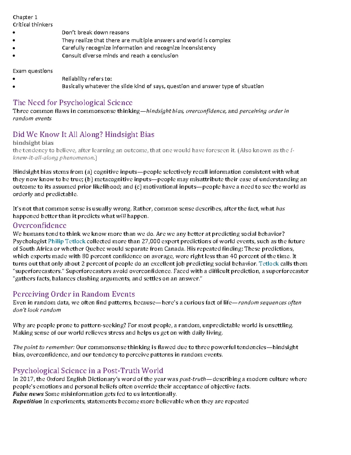Chapter 1 notes - Book summary, copy pasted. - Psychology - Chapter 1 ...