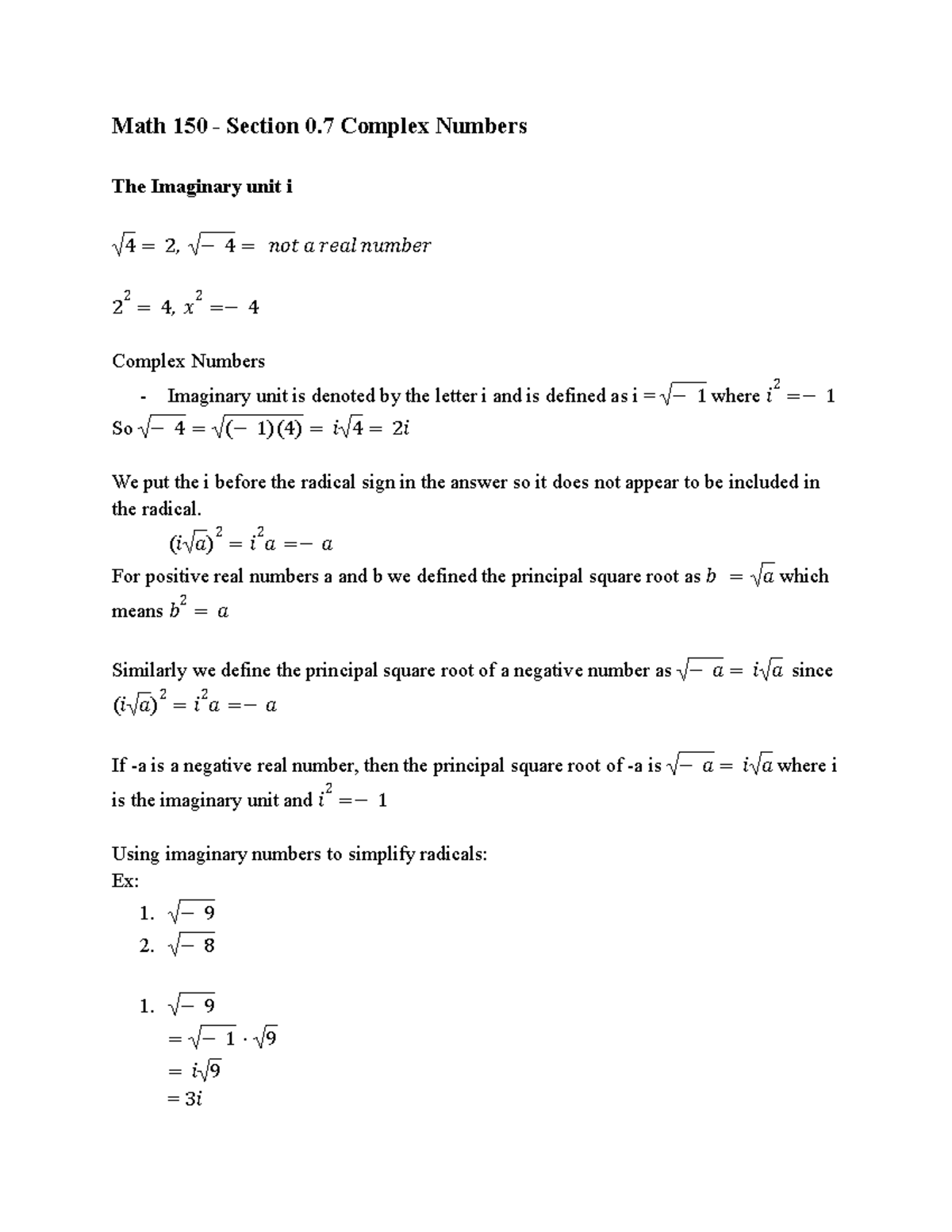 math-150-section-0-7-complex-numbers-math-150-section-0-complex