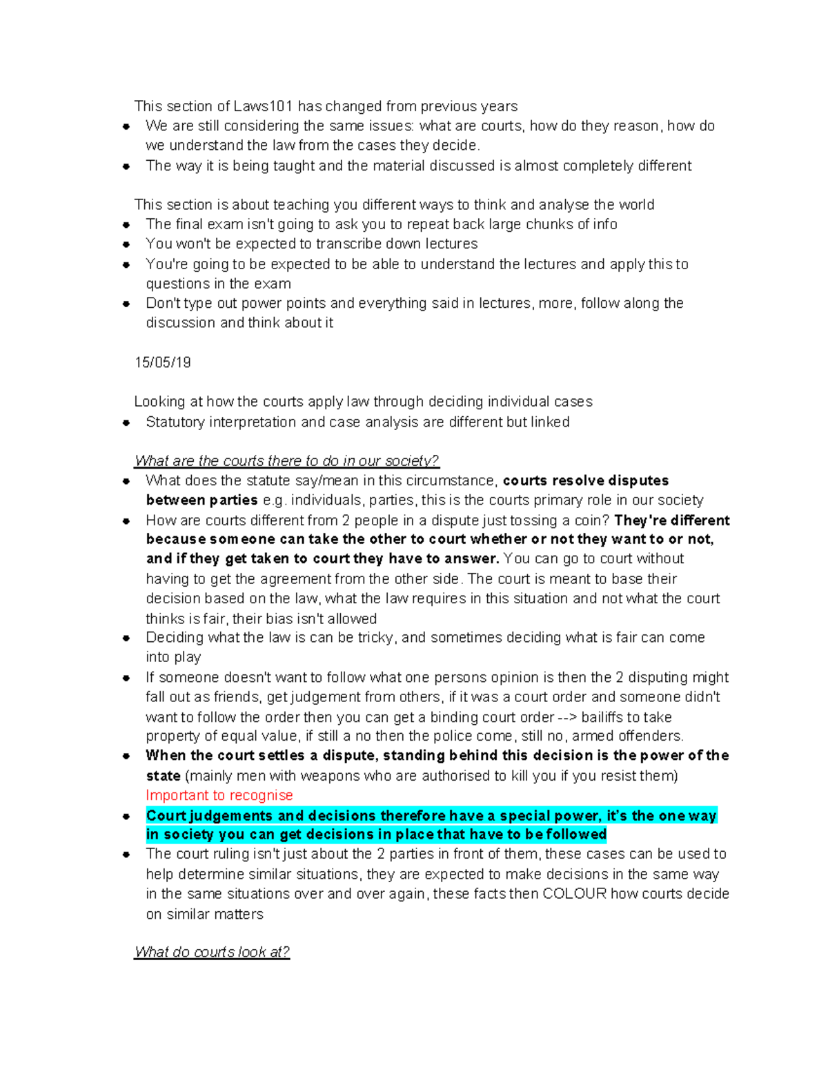 LAWS101 - Case Analysis Full year lecture notes - This section of ...