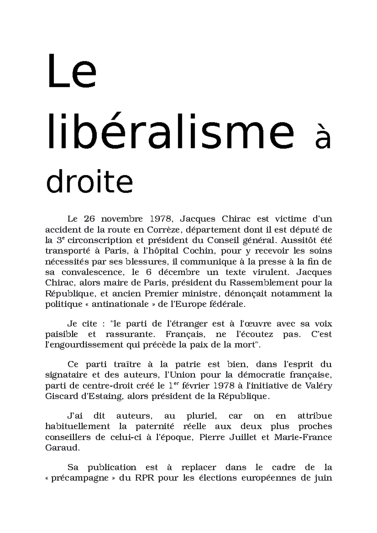 Le Liberalisme A Droite Studocu