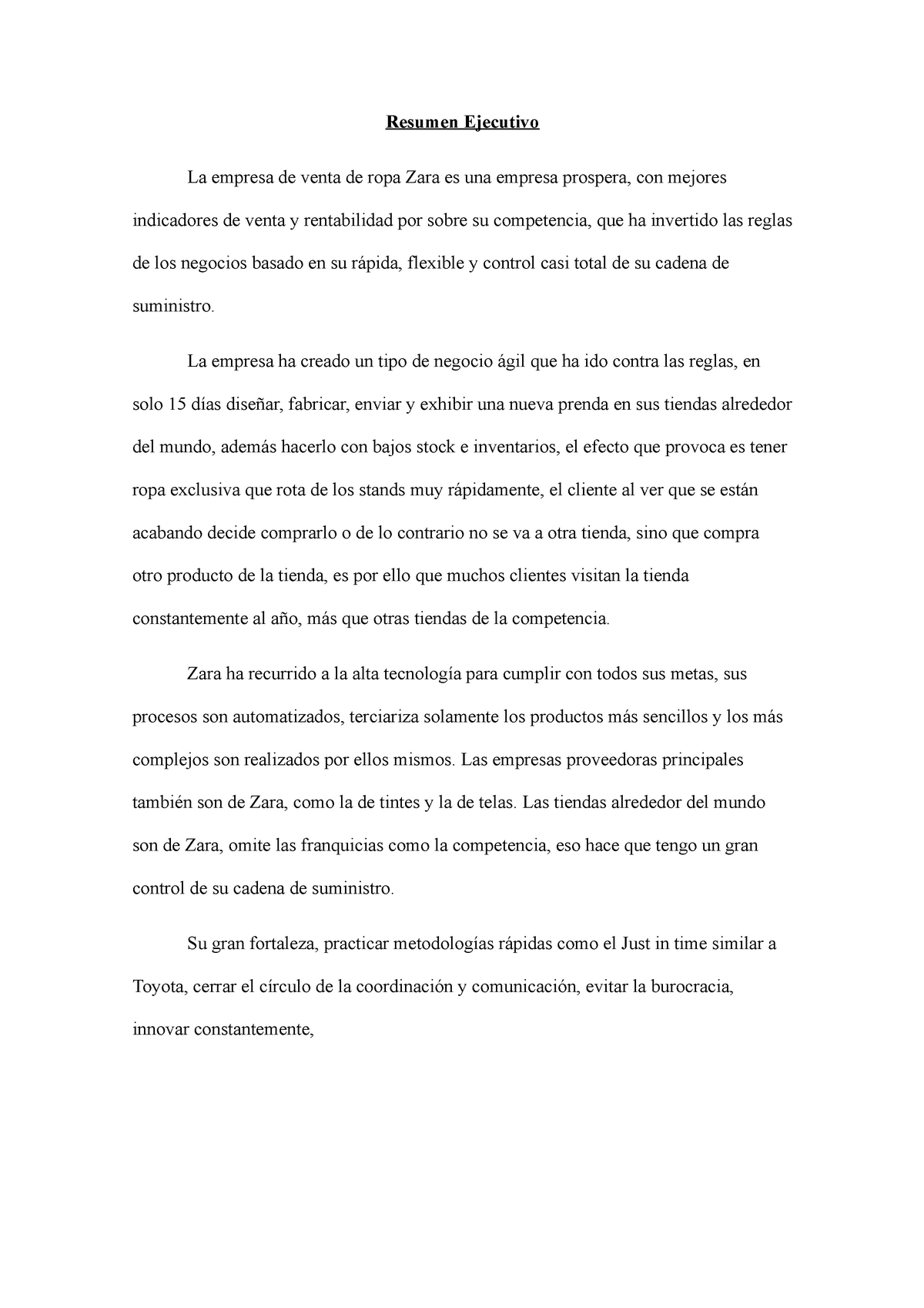 MR 5 Análisis - Analisis de Cadena de Suministros - Resumen Ejecutivo La  empresa de venta de ropa - Studocu