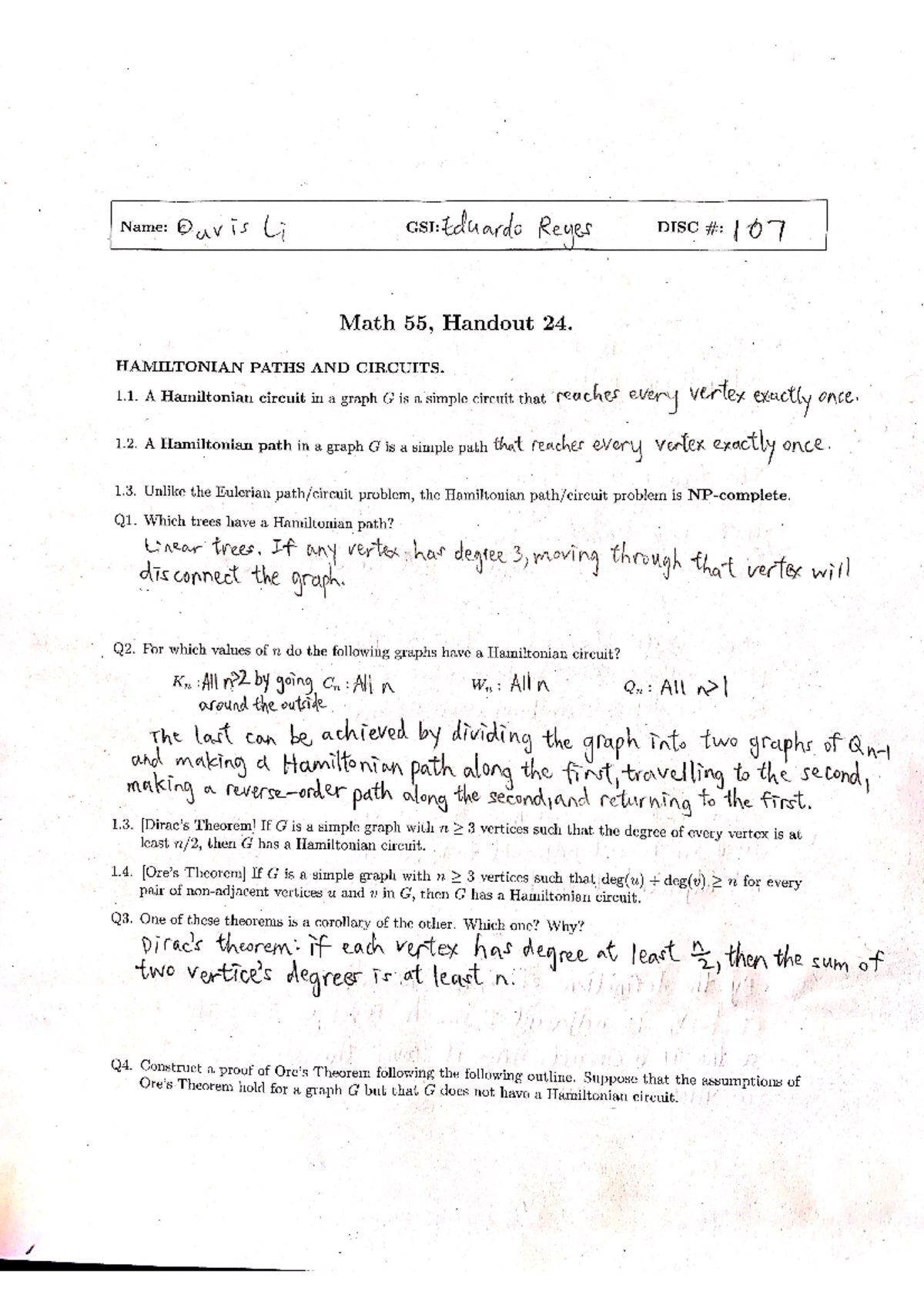 Math 55, Handout 24 - Lecture notes 24 - Name: Our is Li GSI: Eduardo ...