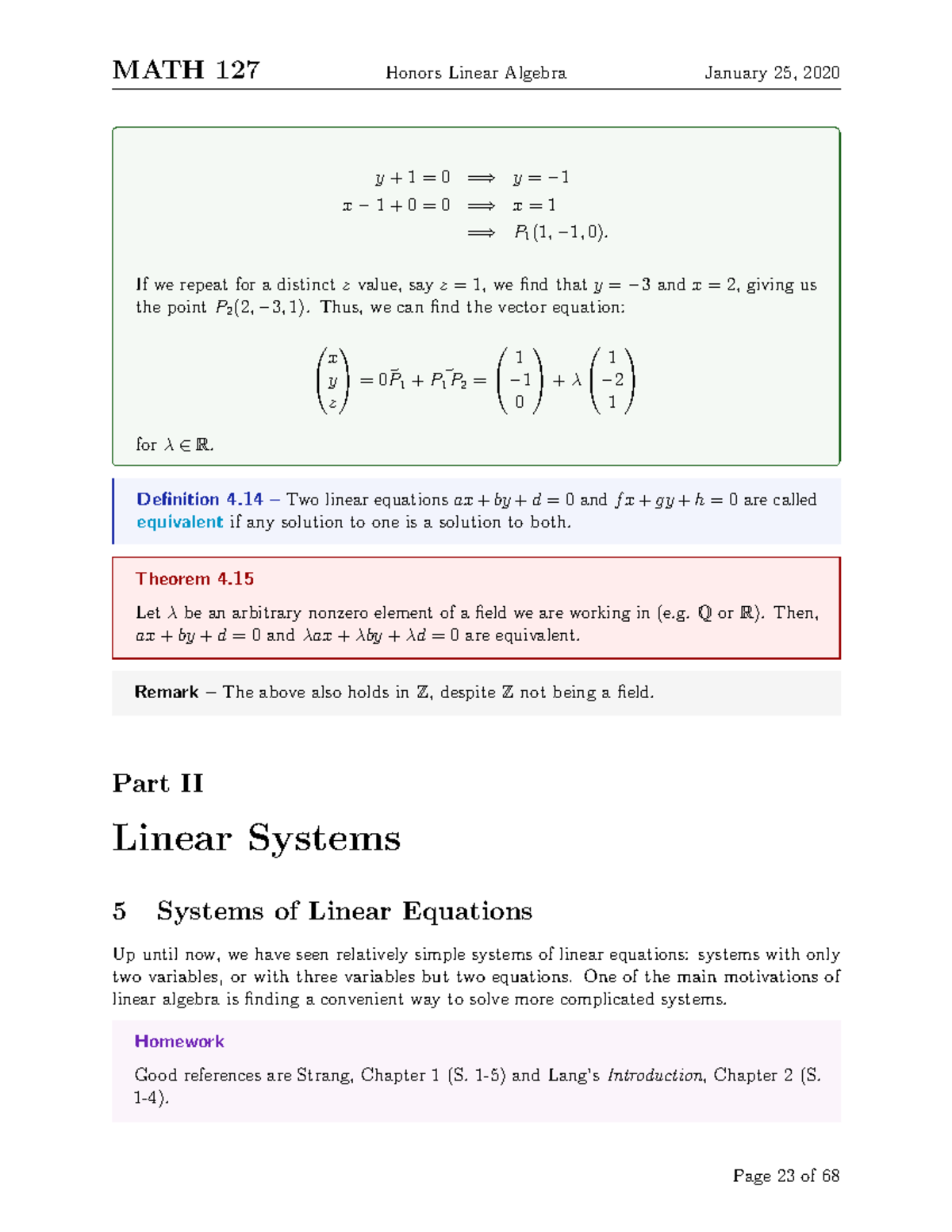 MATH 235-23 - Lecture notes 23 - MATH 127 Honors Linear Algebra January ...
