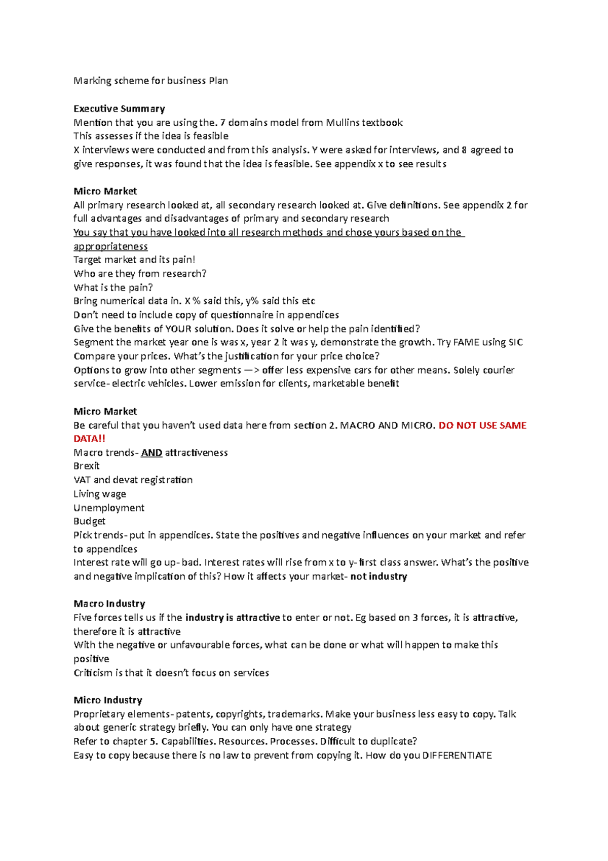 Mark scheme expectations - Marking scheme for business Plan Executive ...