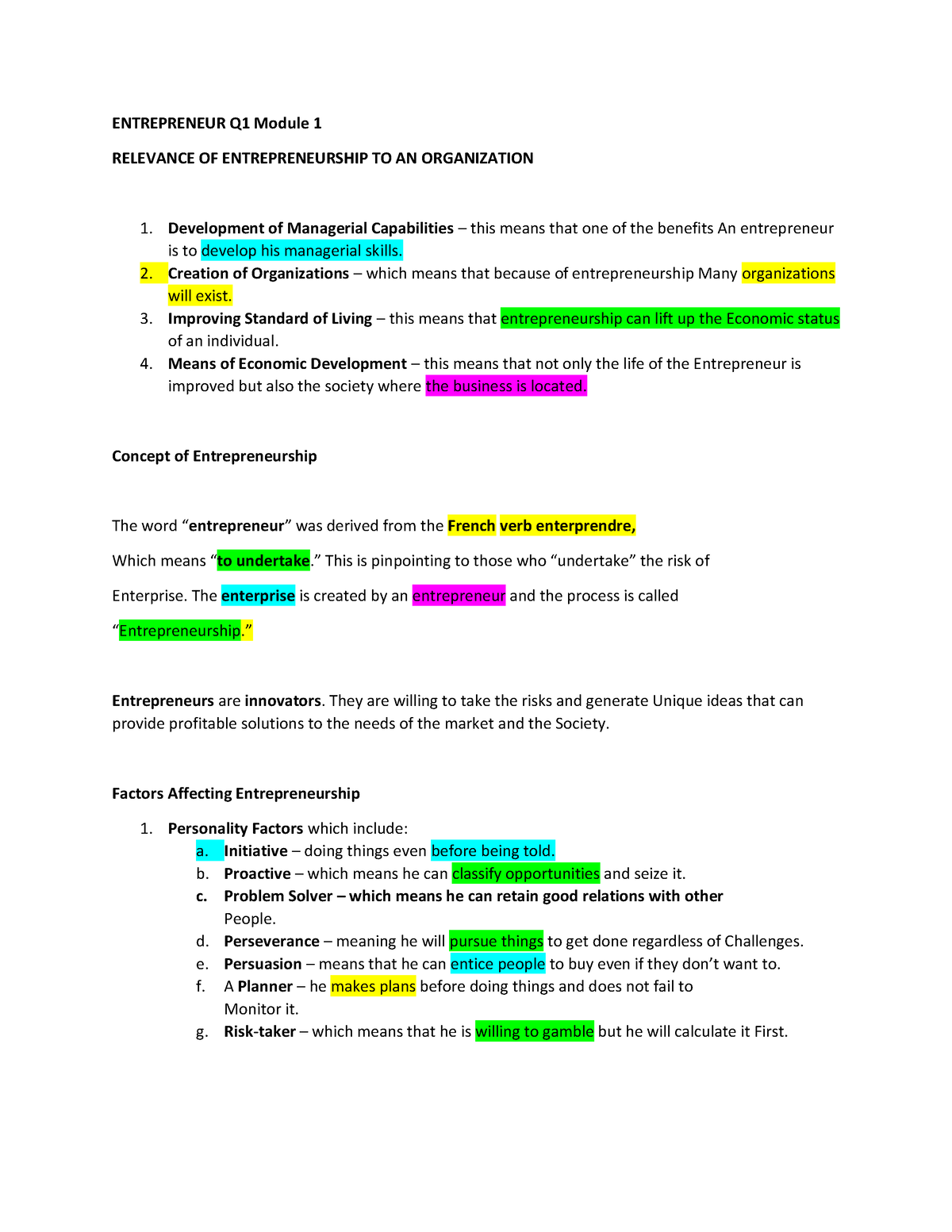 Document - Just firstly - ENTREPRENEUR Q1 Module 1 RELEVANCE OF ...