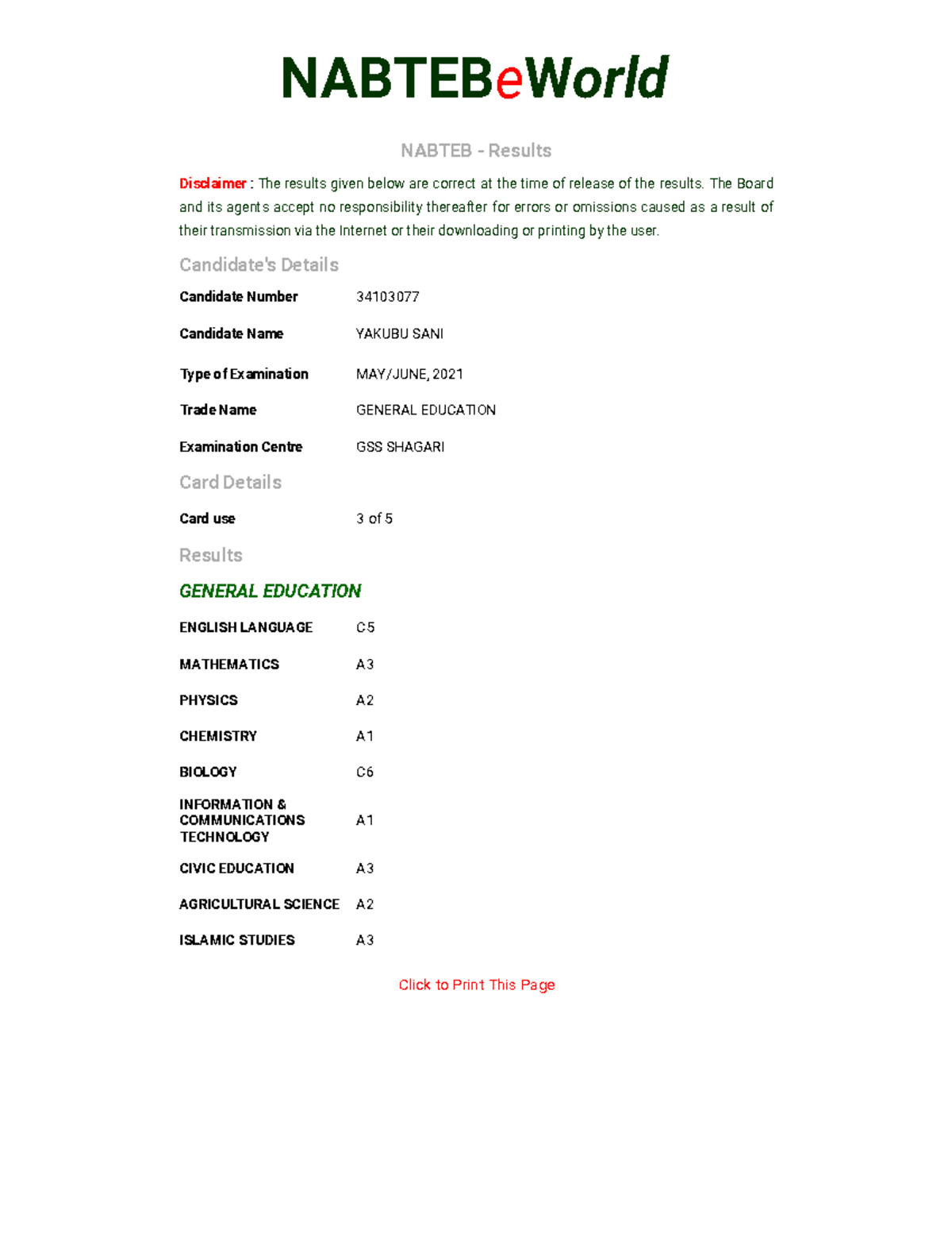 Nabteb Online Service Results NABTEBeWorld NABTEB Results