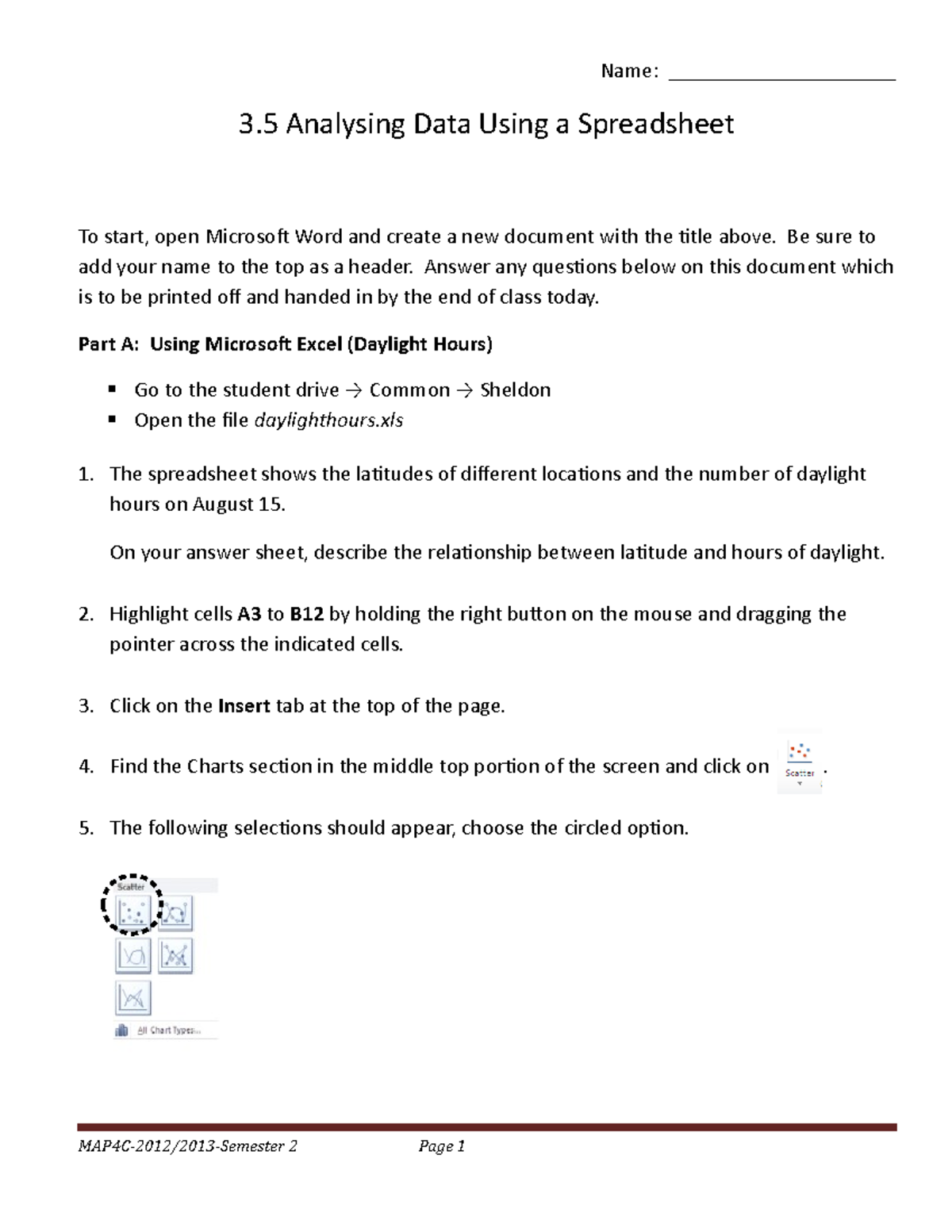 worksheet_excel - 3 Analysing Data Using a Spreadsheet To start, open ...