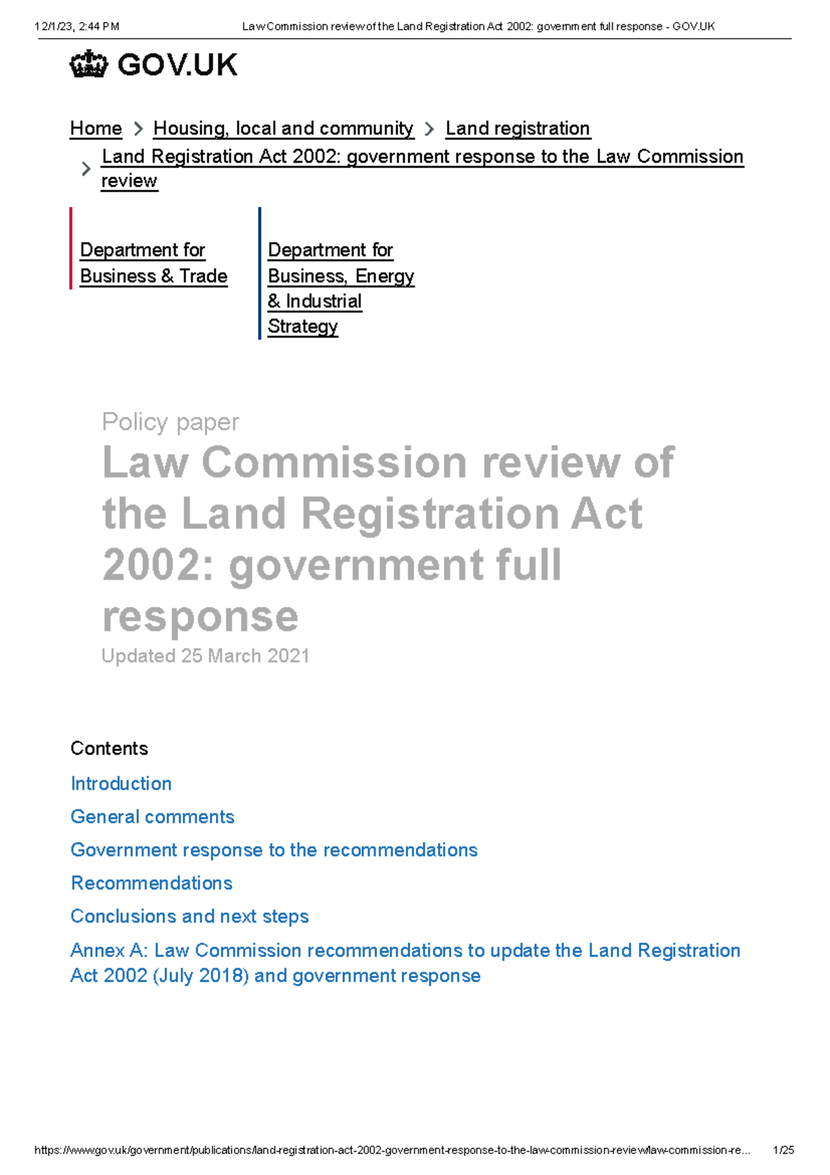 Law Commission review of the Land Registration Act 2002 government full