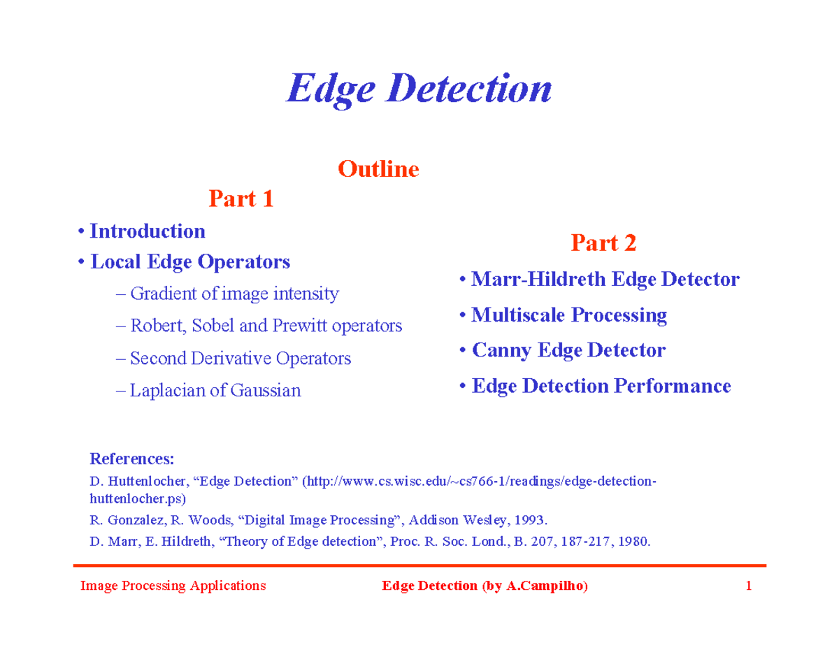 Edge Detection - Image Processing Applications Edge Detection (by A ...