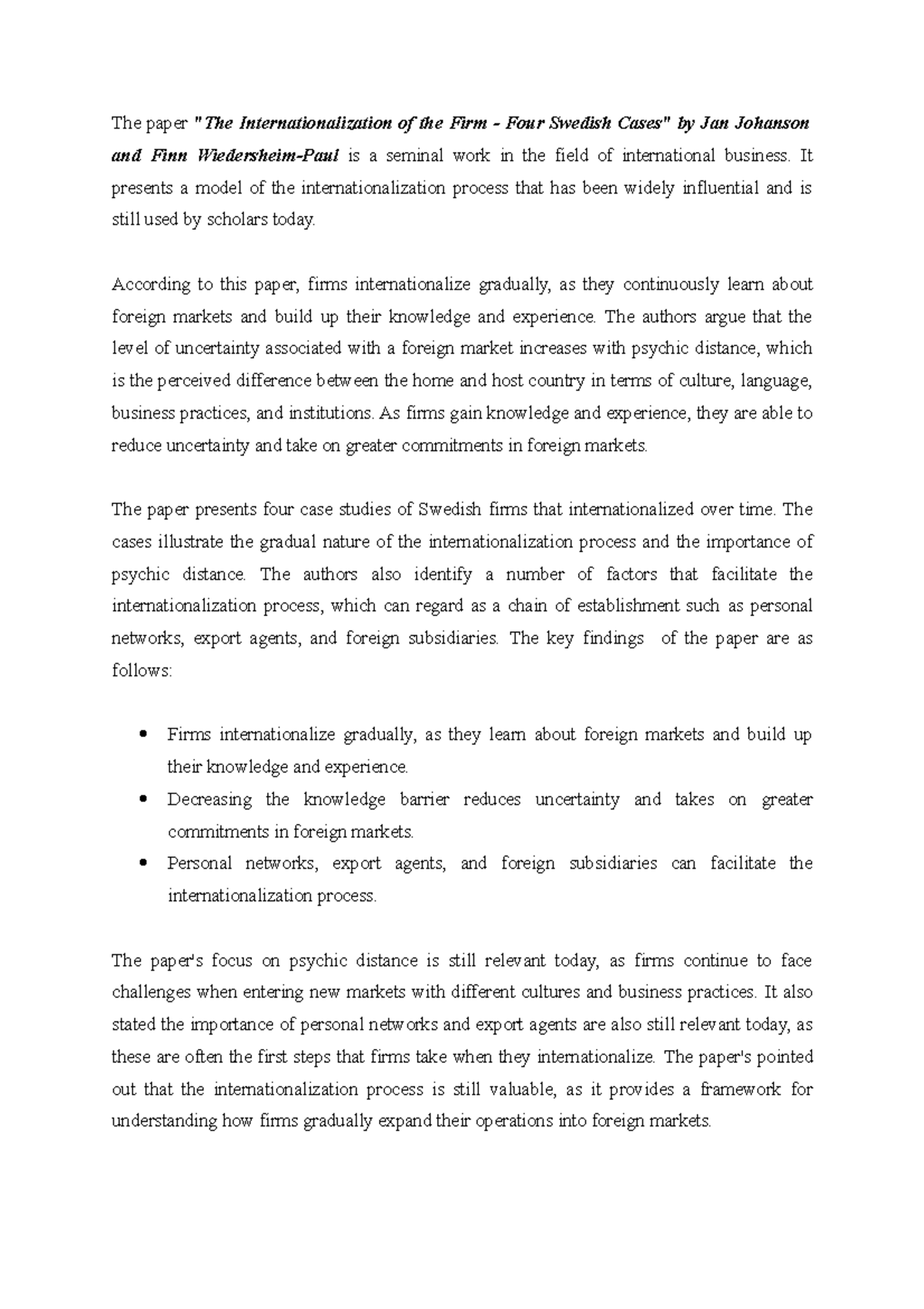 Doc-1 - Internationalization strategy - The paper "The ...
